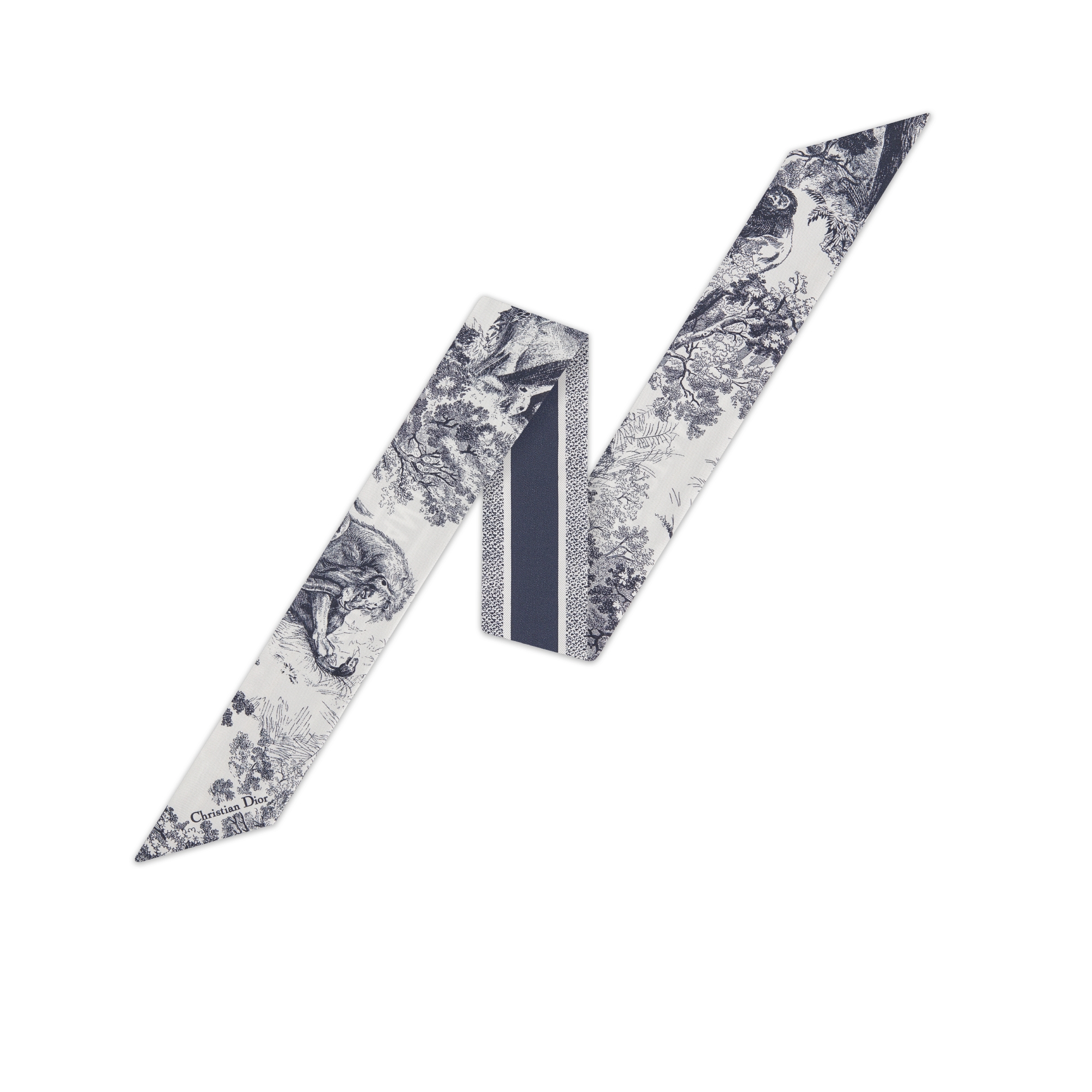 Mitzah 丝巾 象牙色和海军蓝色桑蚕丝斜纹面料 Sauvage 茹伊印花 E01