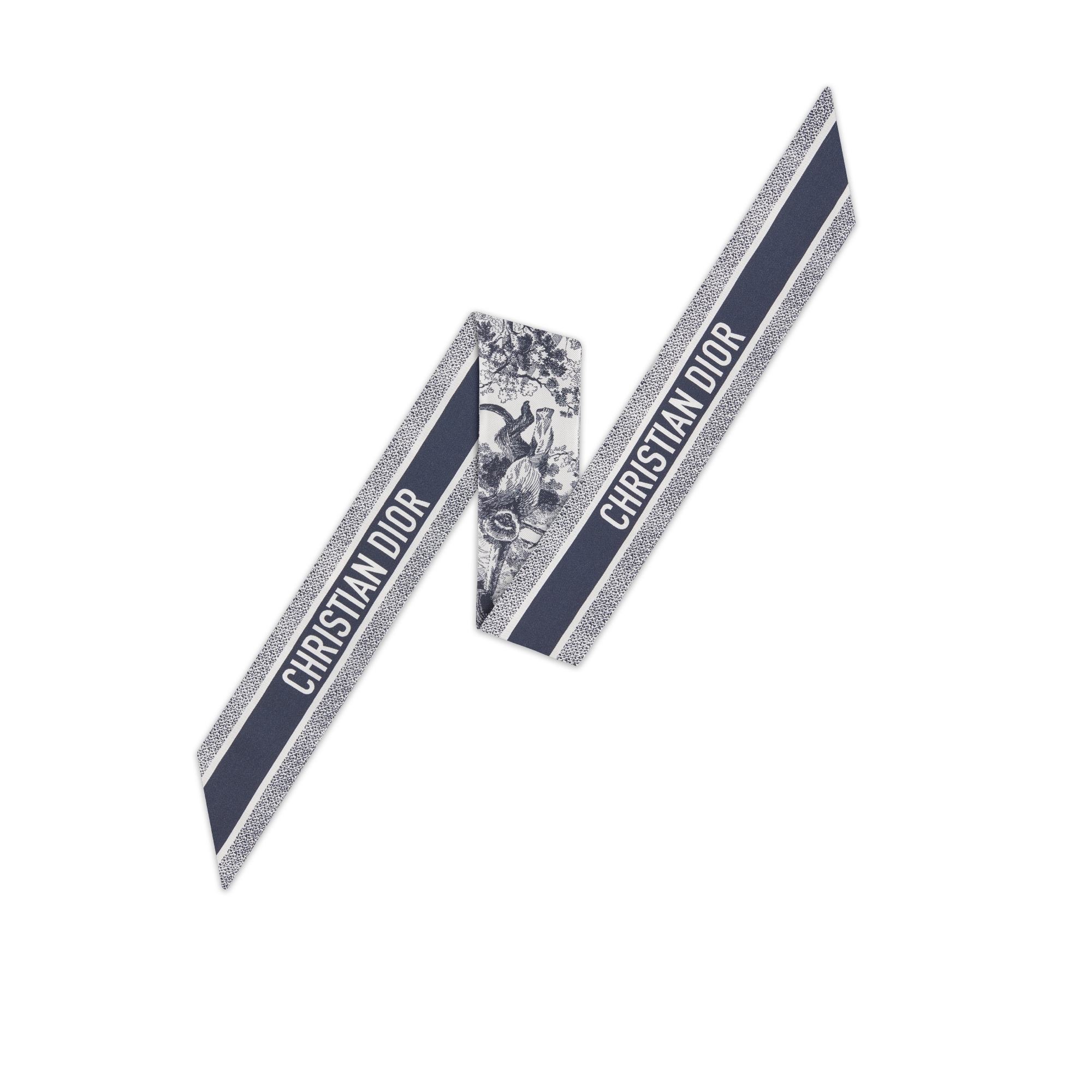 Mitzah 丝巾 象牙色和海军蓝色桑蚕丝斜纹面料 Sauvage 茹伊印花 E08