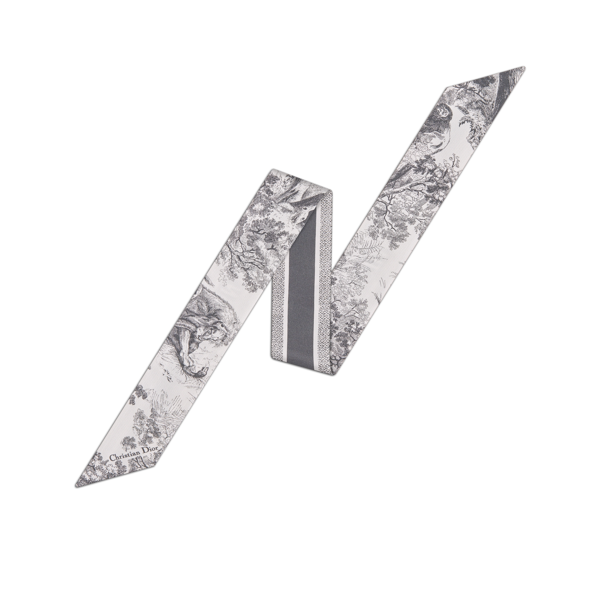 Mitzah 丝巾 象牙色和灰色桑蚕丝斜纹面料 Sauvage 茹伊印花 E01