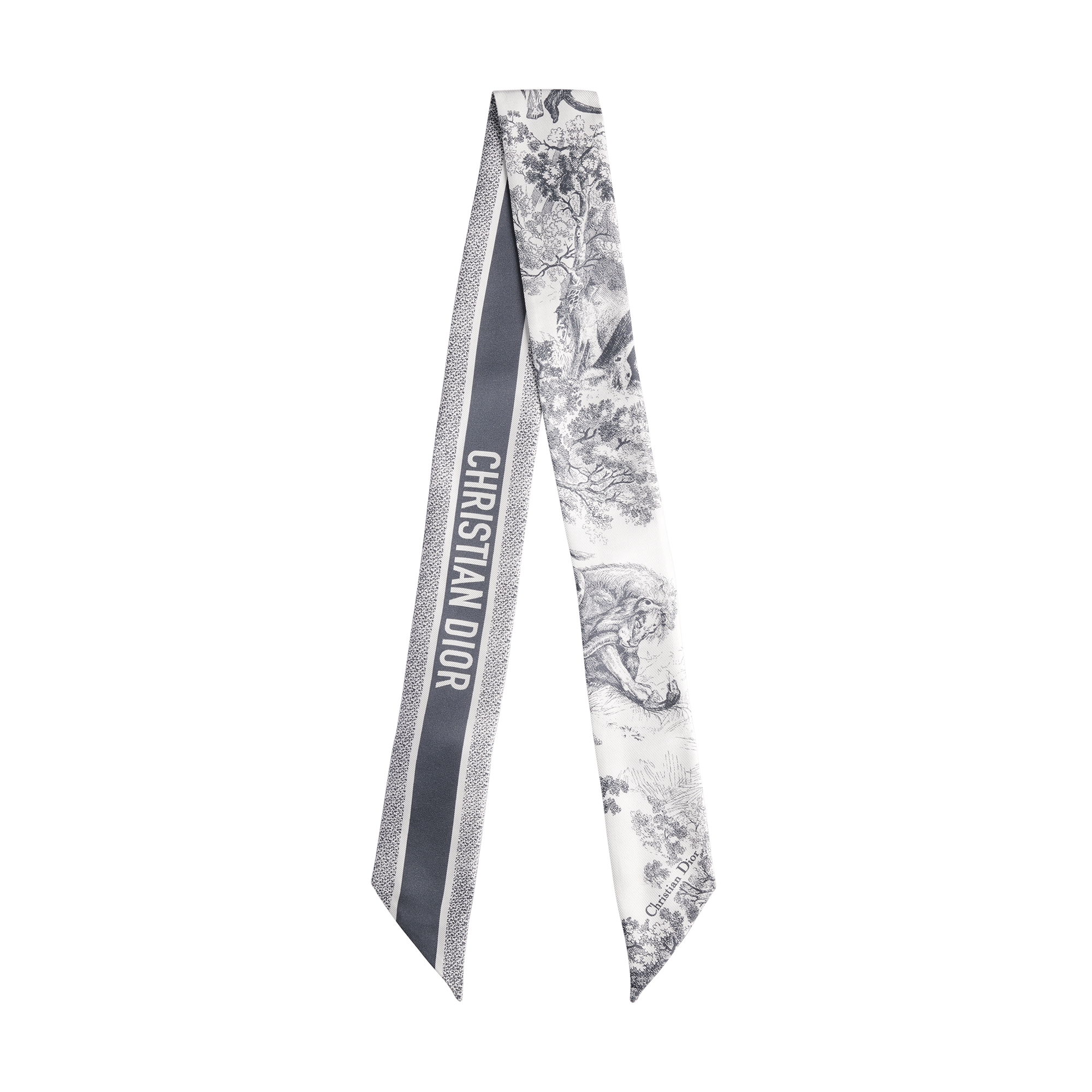  象牙色和灰色桑蚕丝斜纹面料 Sauvage 茹伊印花