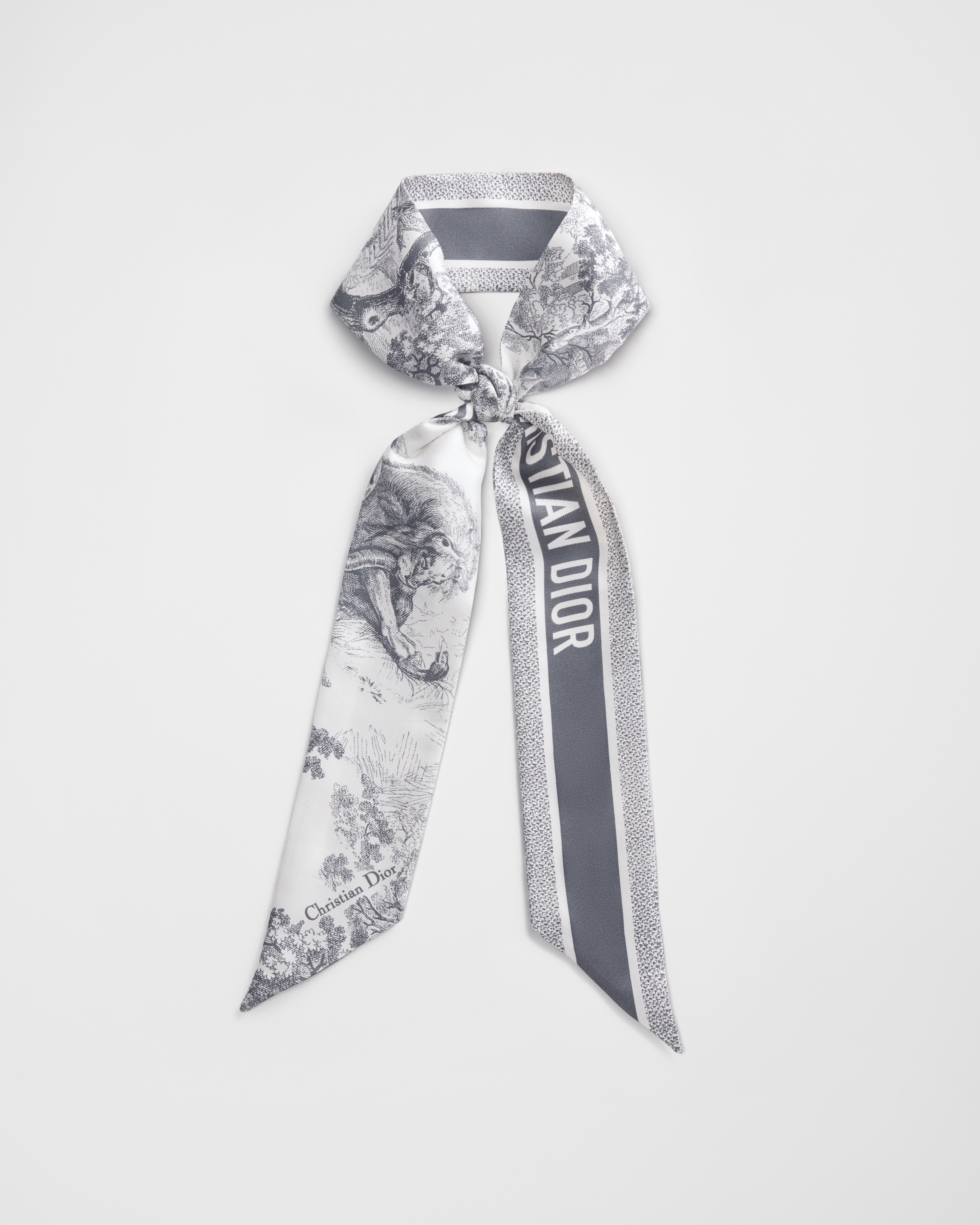 Mitzah 丝巾 象牙色和灰色桑蚕丝斜纹面料 Sauvage 茹伊印花 E11