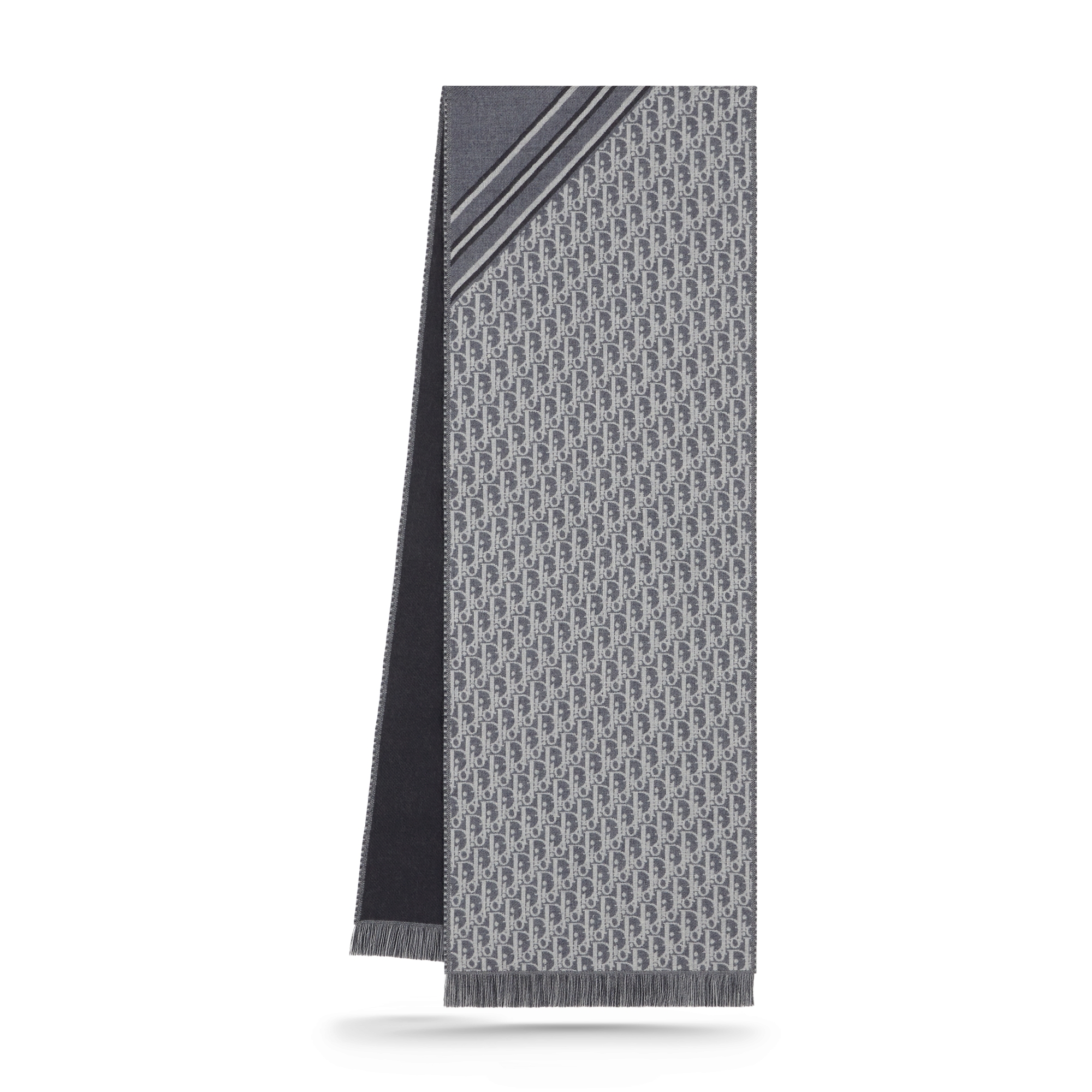 Dior 印花围巾 灰色和白色绵羊毛 Oblique 印花 E03