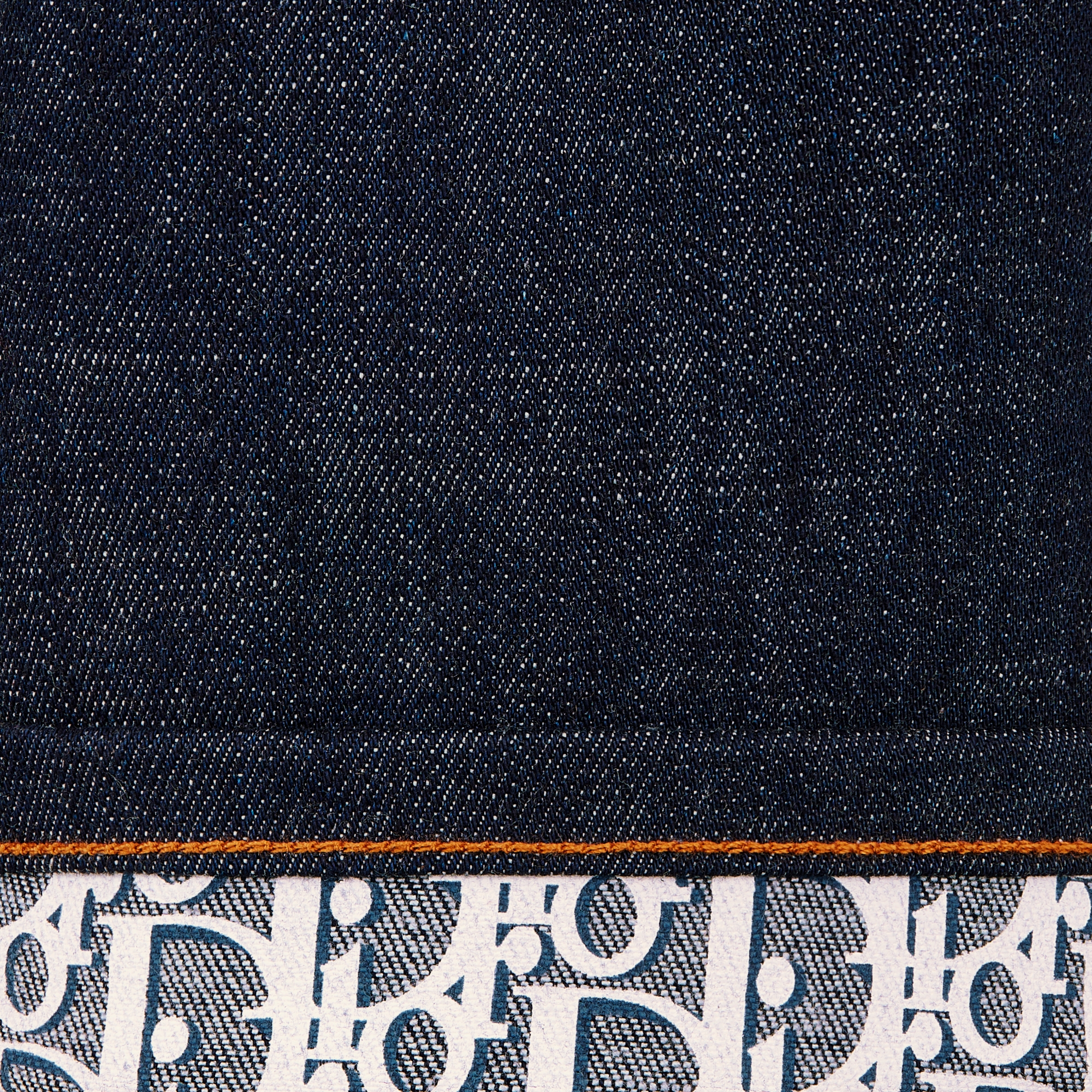 长款修身版型牛仔裤 蓝色棉质混纺牛仔面料 Oblique 印花 E09