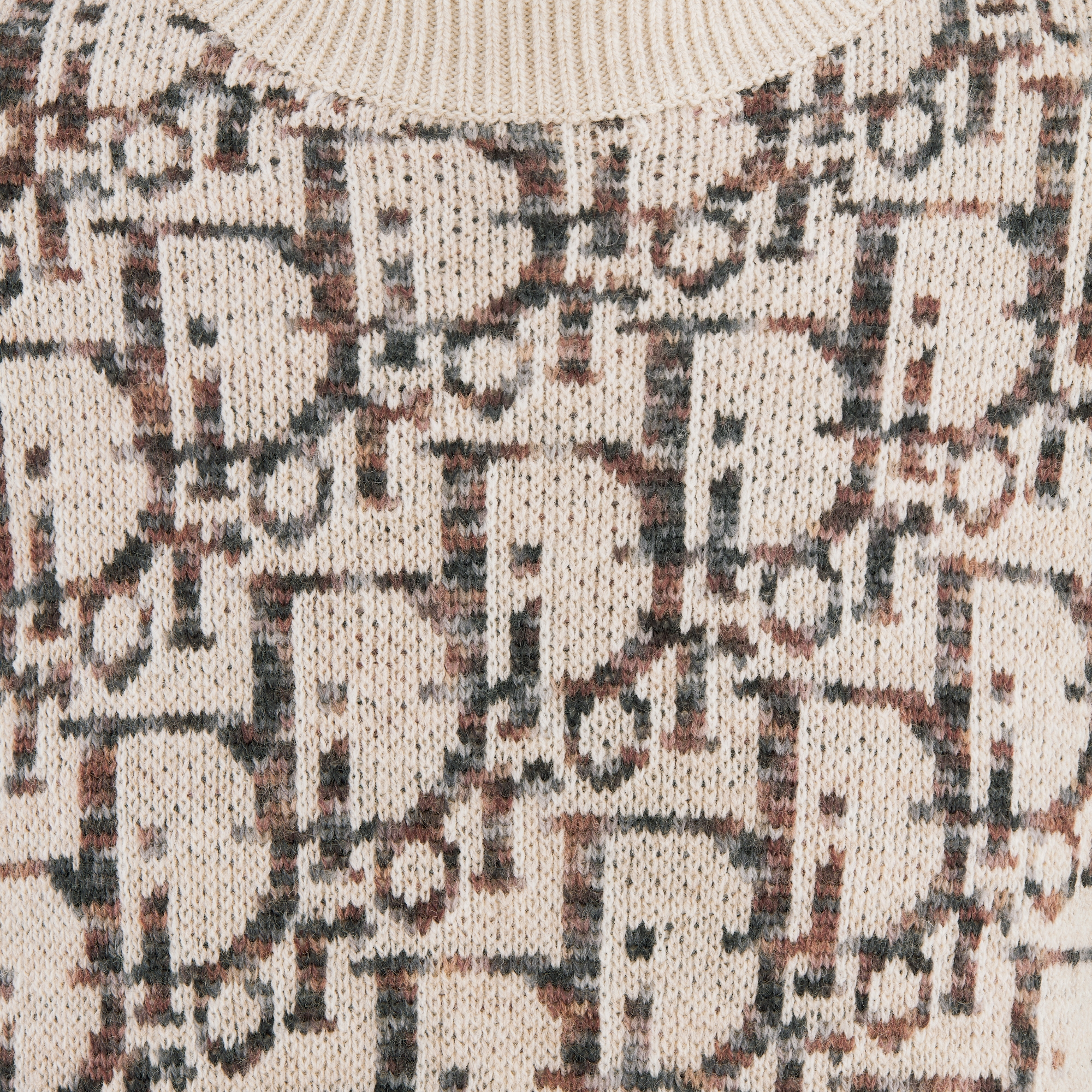 针织衫 米色和棕色绵羊毛提花面料 Oblique 印花图案 E09