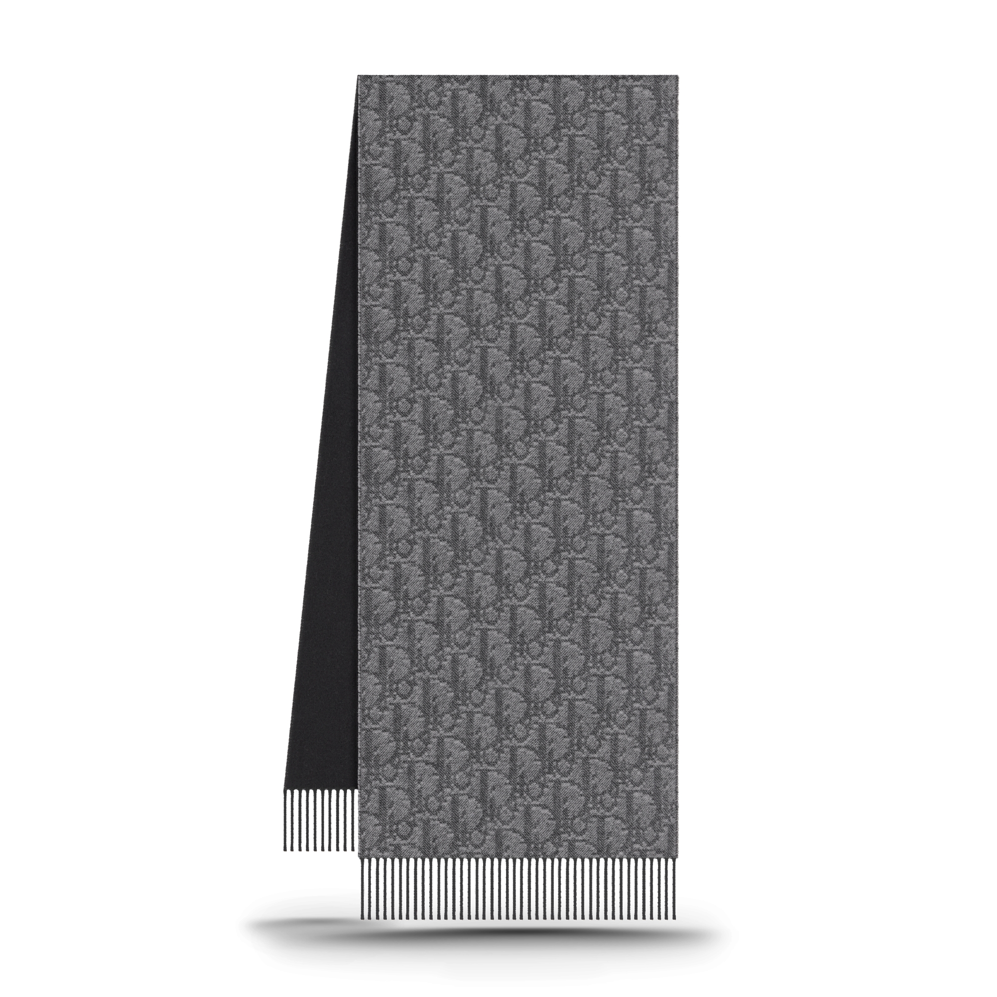 双面围巾 灰色和黑色山羊绒和绵羊毛混纺面料 Oblique 印花 E03