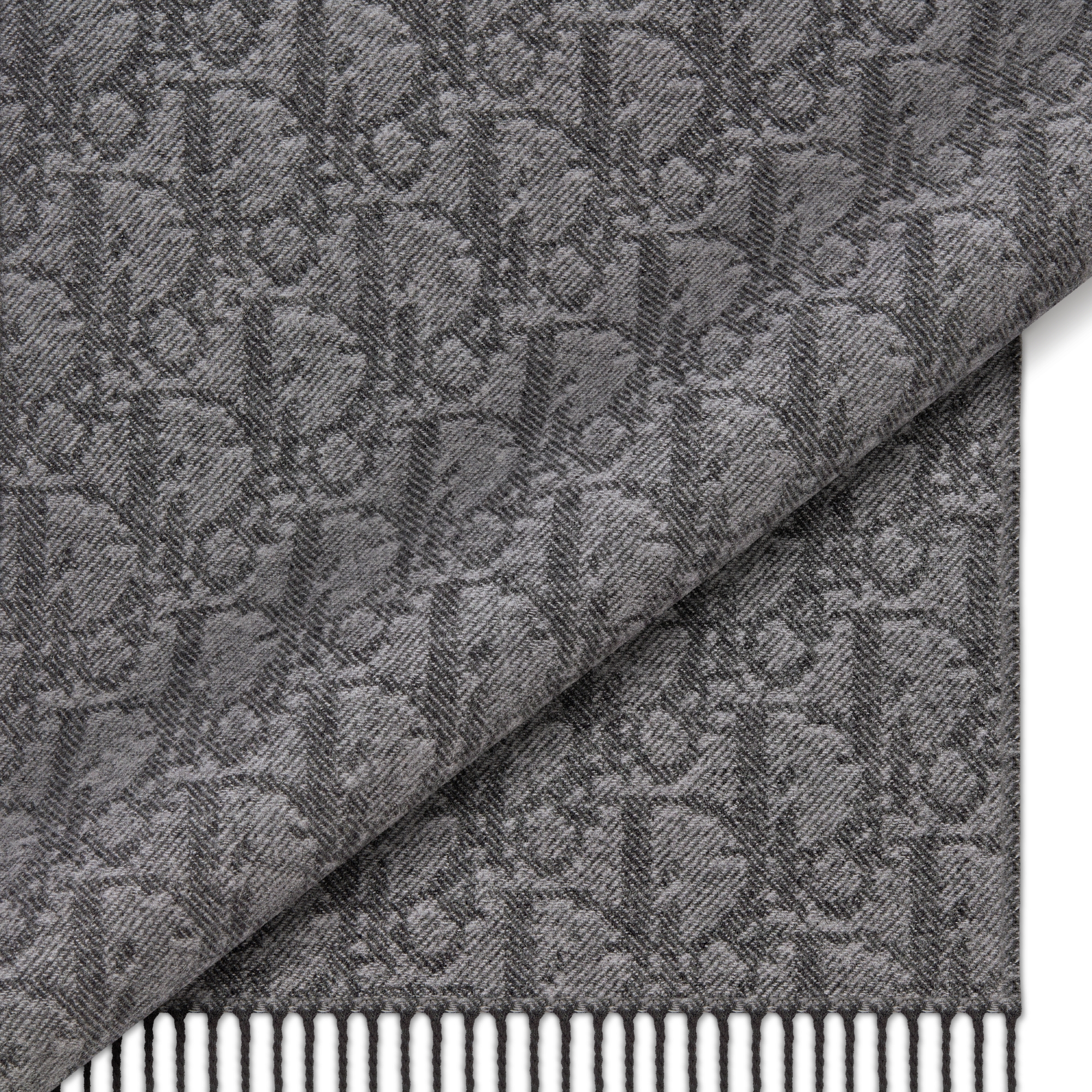 双面围巾 灰色和黑色山羊绒和绵羊毛混纺面料 Oblique 印花 E09