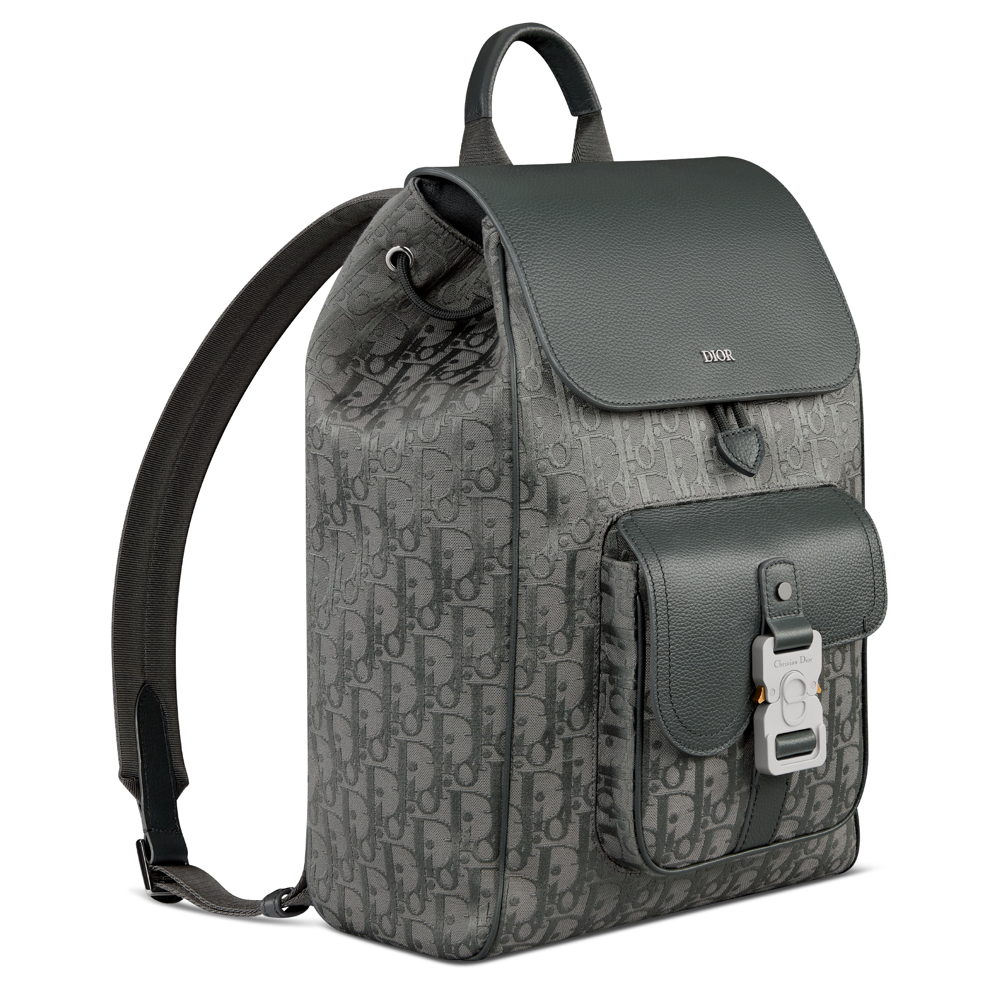 马鞍翻盖双肩背包 煤灰色 Oblique 印花帆布和煤灰色粒面牛皮革 E03