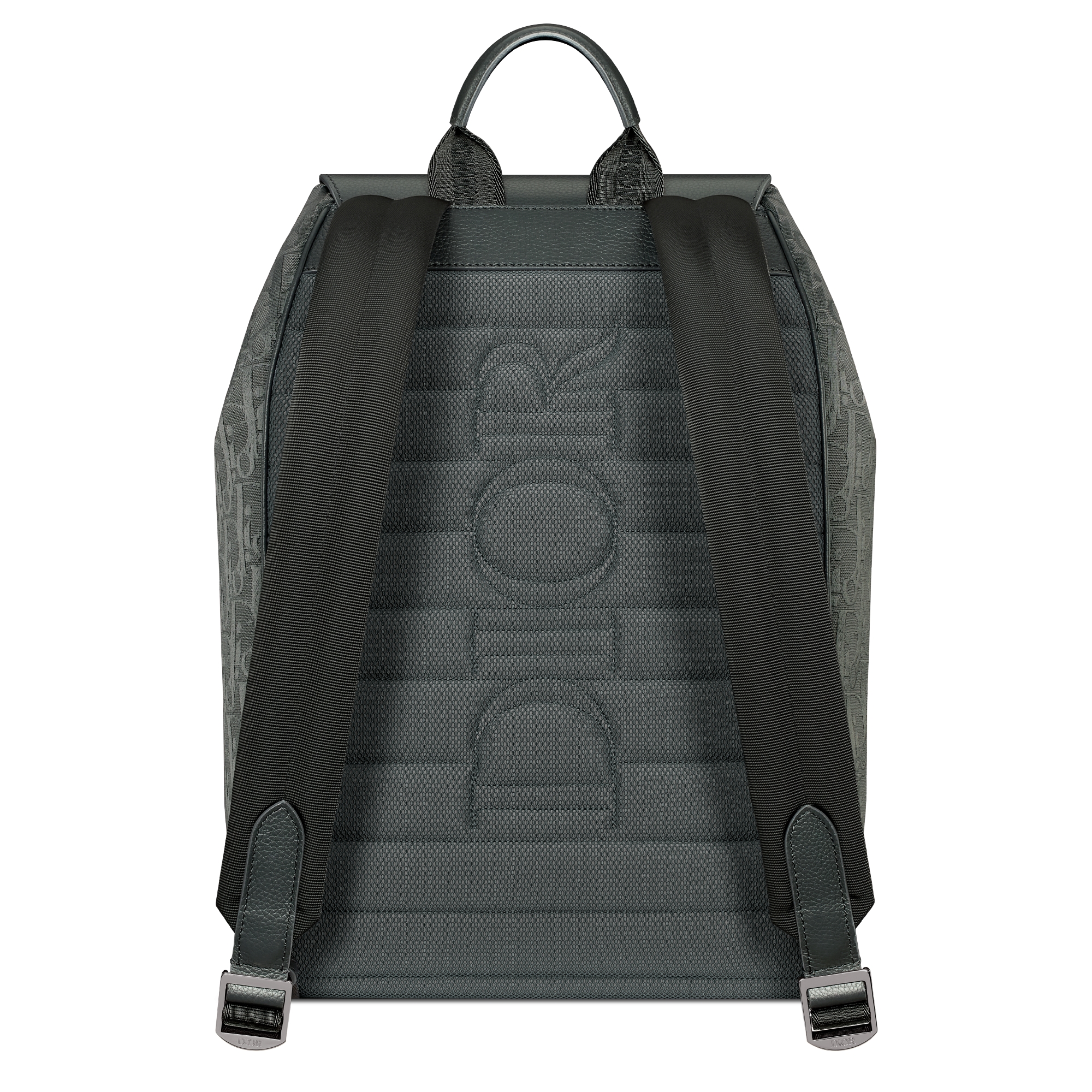 马鞍翻盖双肩背包 煤灰色 Oblique 印花帆布和煤灰色粒面牛皮革 E08