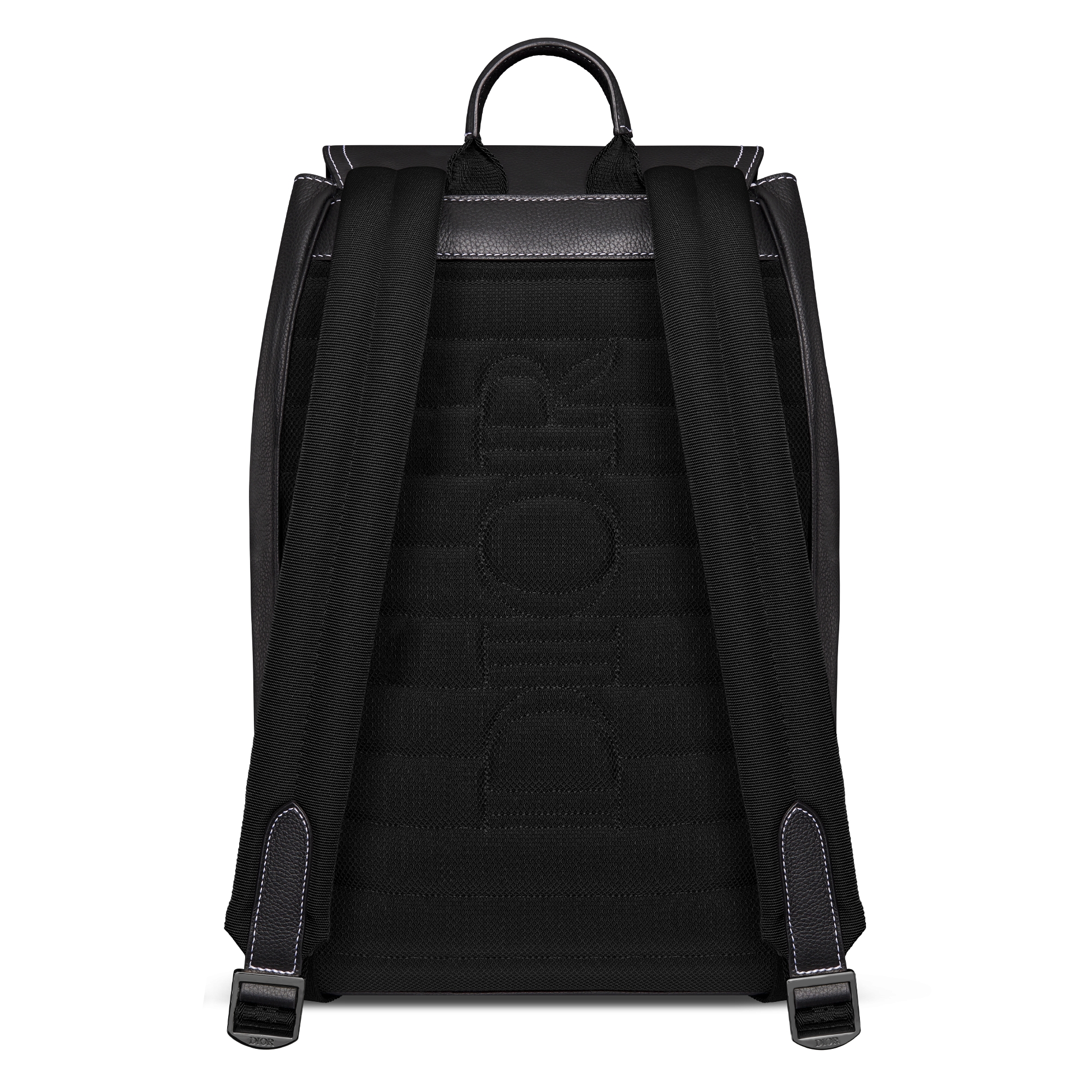 马鞍翻盖双肩背包 黑色粒面牛皮革搭配对比鲜明的缉面线 E08