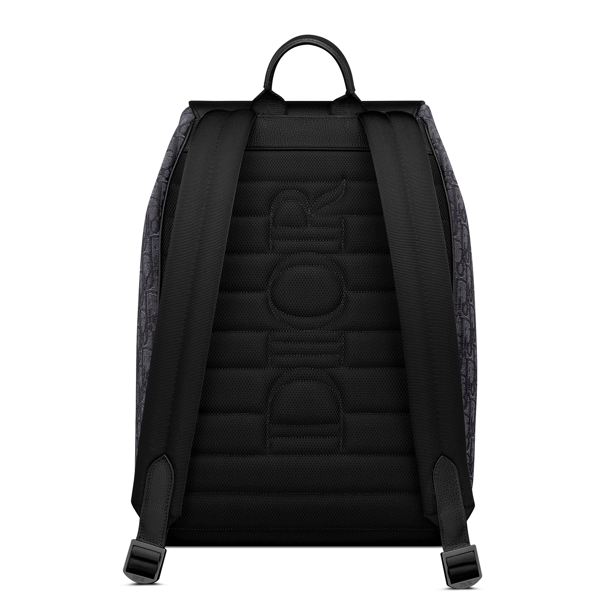 马鞍翻盖双肩背包 黑色 Oblique 印花面料和黑色粒面牛皮革 E08