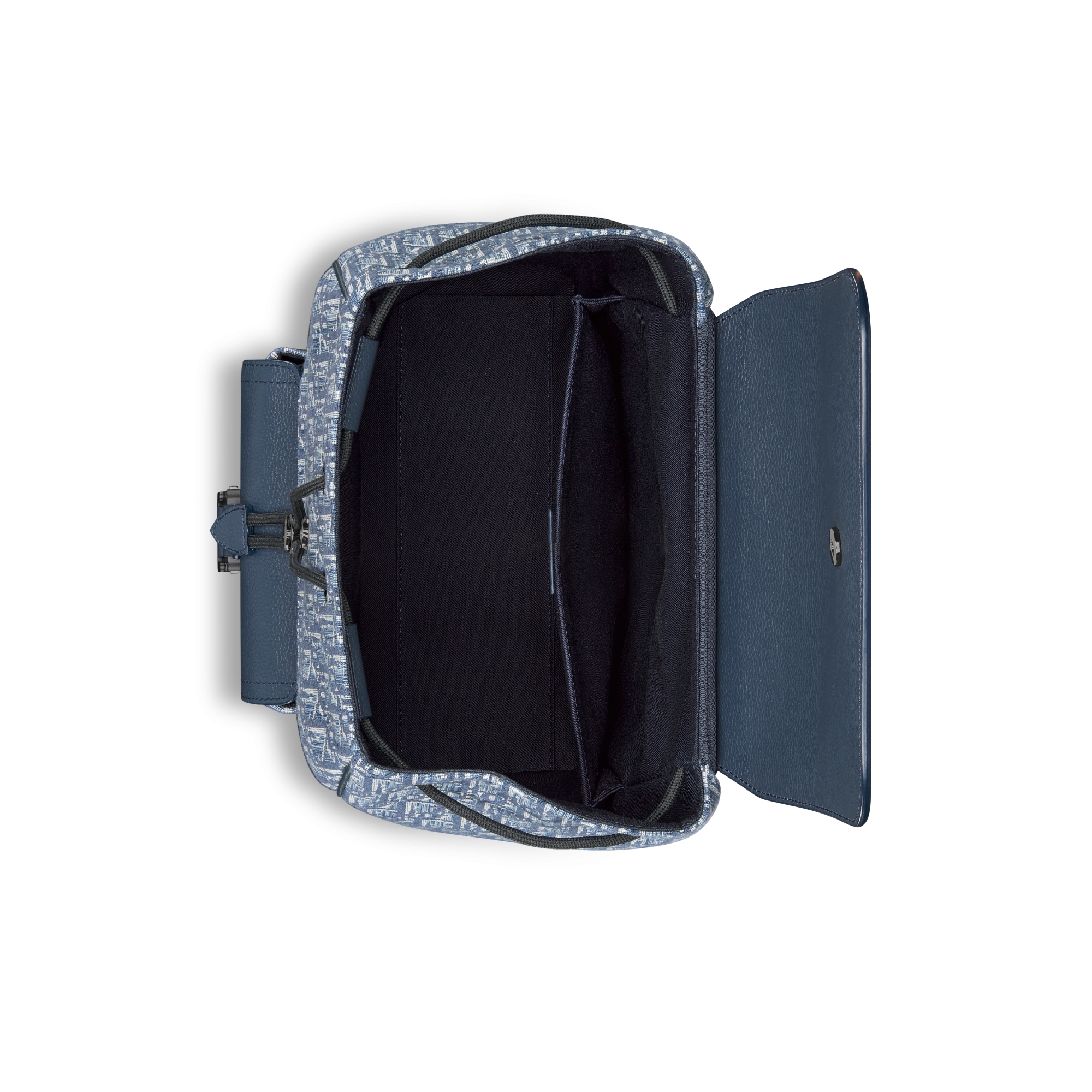 马鞍翻盖双肩背包 蓝色 Oblique 印花面料和蓝色粒面牛皮革 E06