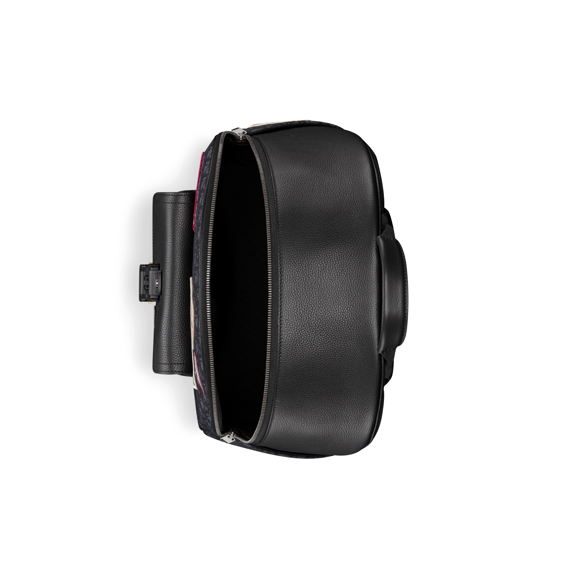 马鞍拉链双肩背包 黑色 Oblique 印花面料、黑色粒面牛皮革和多色 Dior Mountain 图案补丁 E06