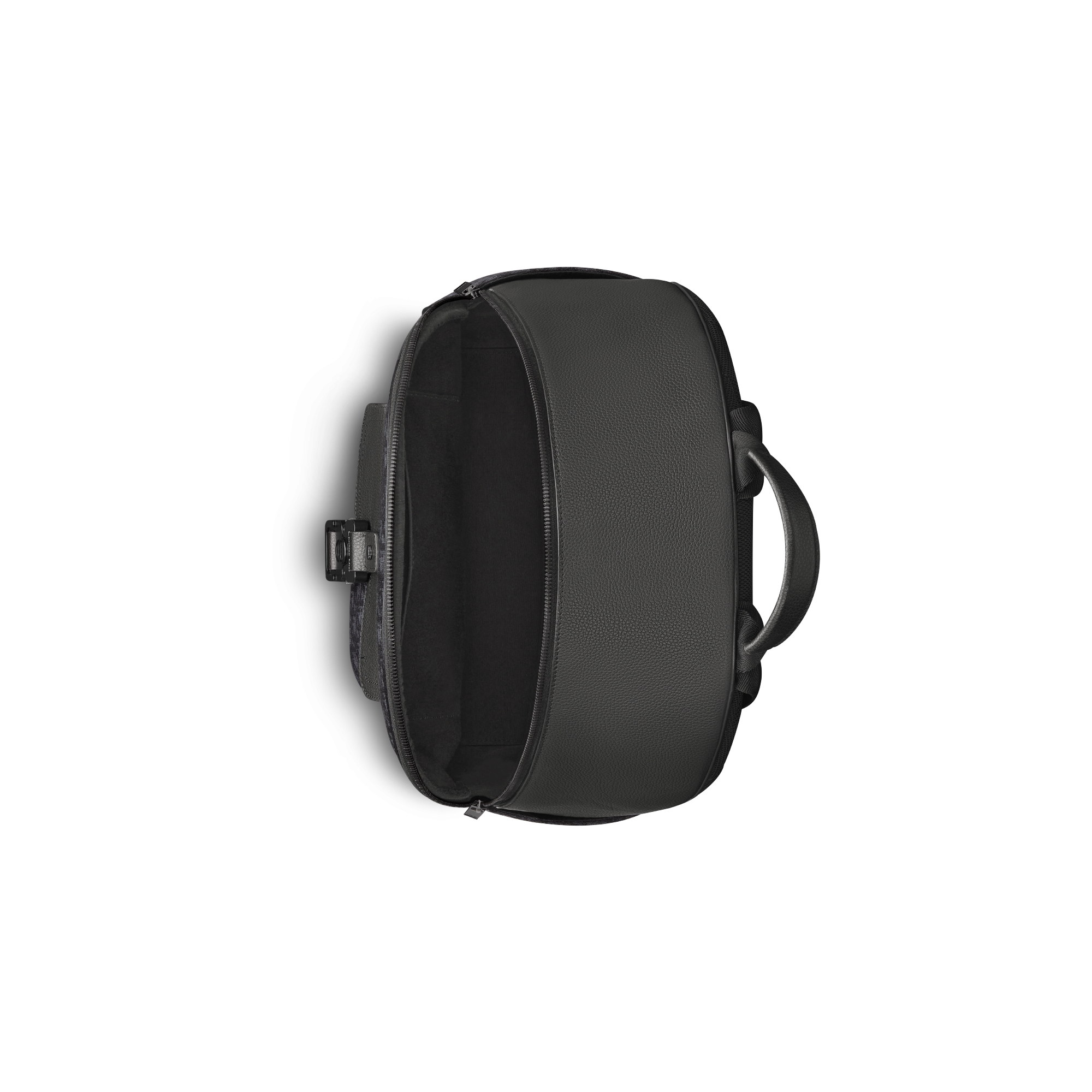 马鞍拉链双肩背包 黑色 Oblique 印花面料和黑色粒面牛皮革 E06