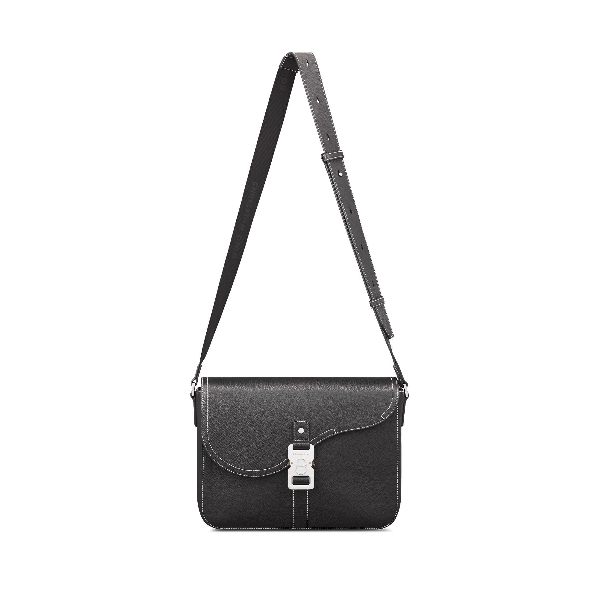 中号马鞍翻盖信使包 黑色粒面牛皮革 E07