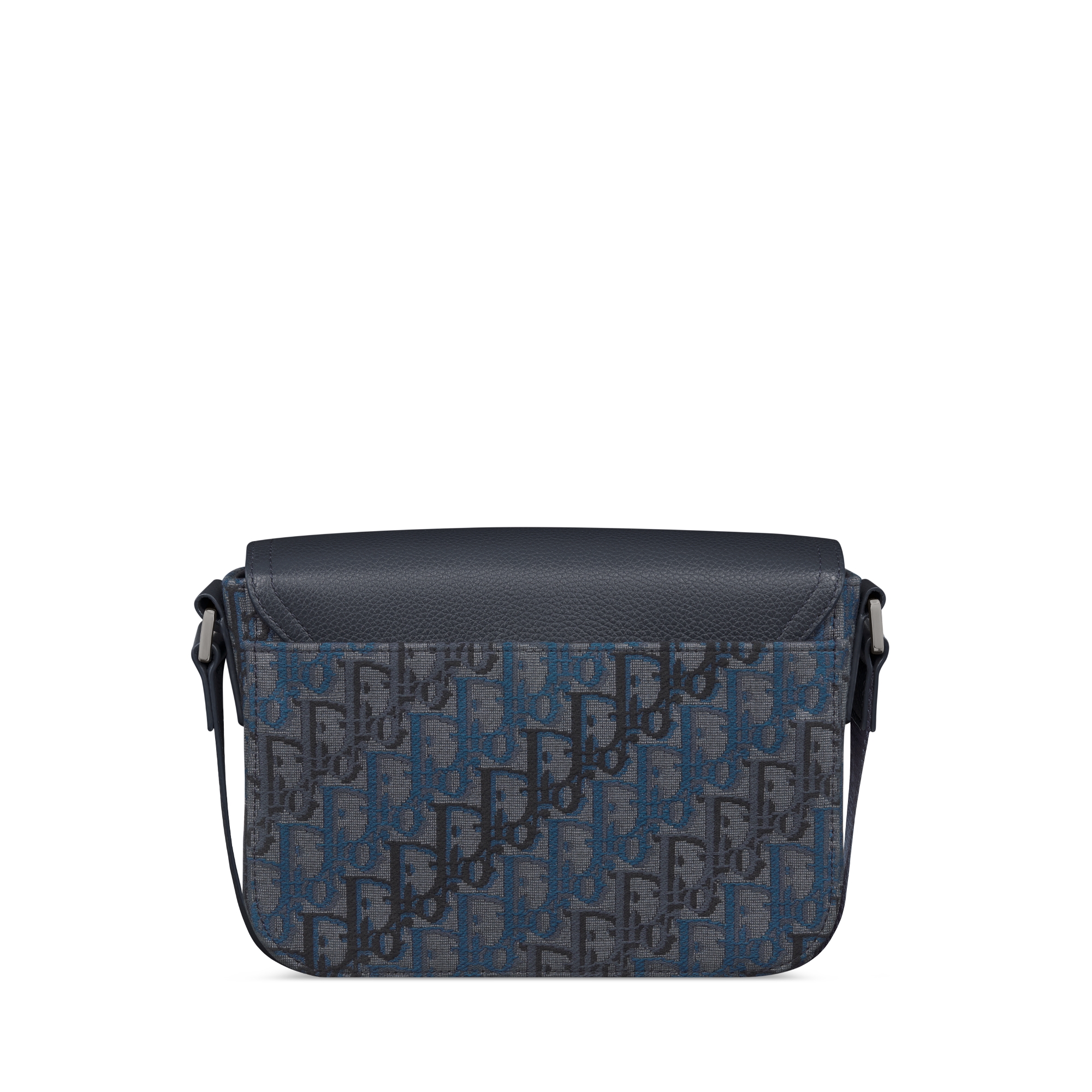 小号马鞍翻盖信使包 深蓝色 Oblique Trio 印花面料和深蓝色粒面牛皮革 E08