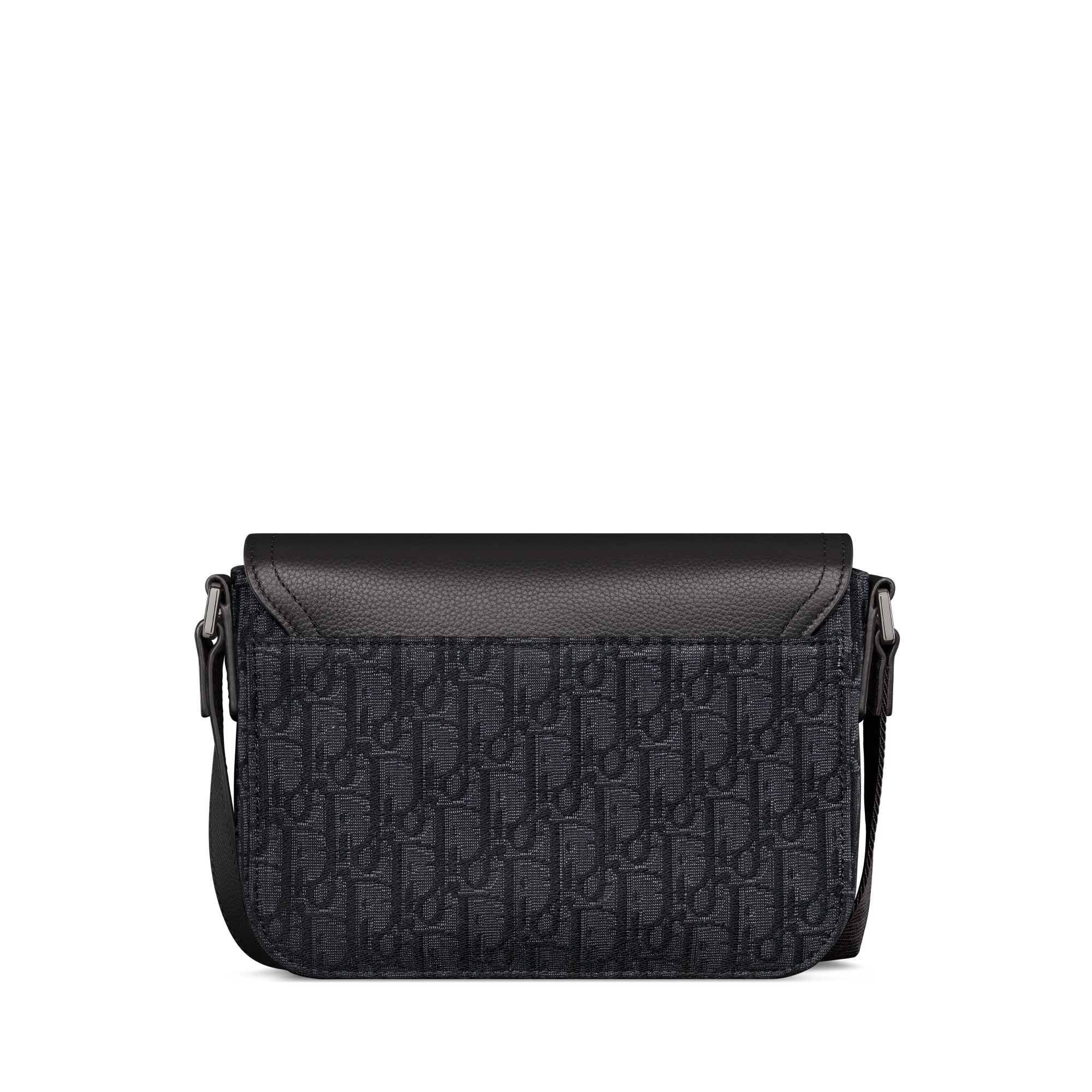 小号马鞍翻盖信使包 黑色 Oblique 印花面料、黑色粒面牛皮革和多色 Dior Mountain 图案补丁 E08