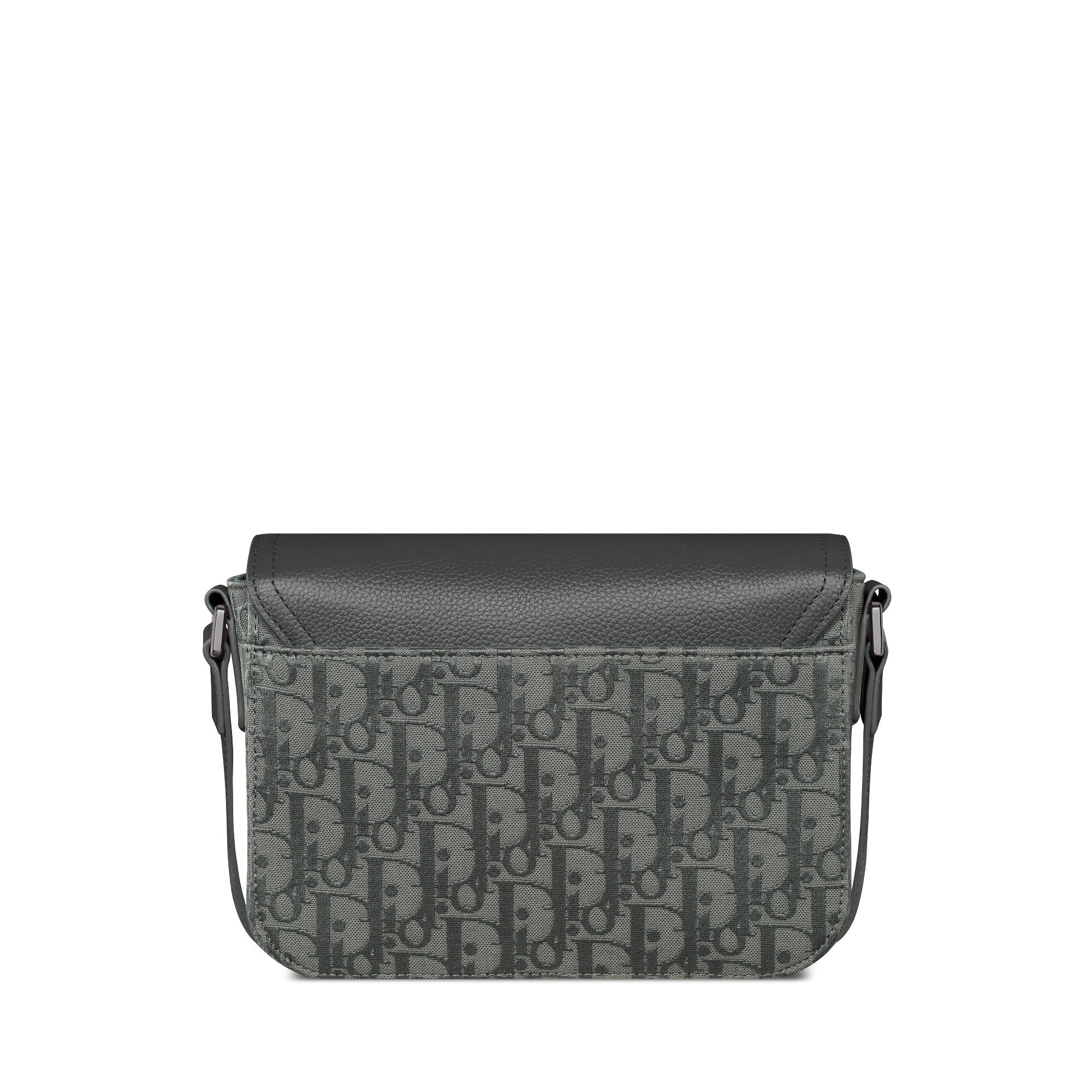 小号马鞍翻盖信使包 煤灰色 Oblique 印花帆布和煤灰色粒面牛皮革 E08