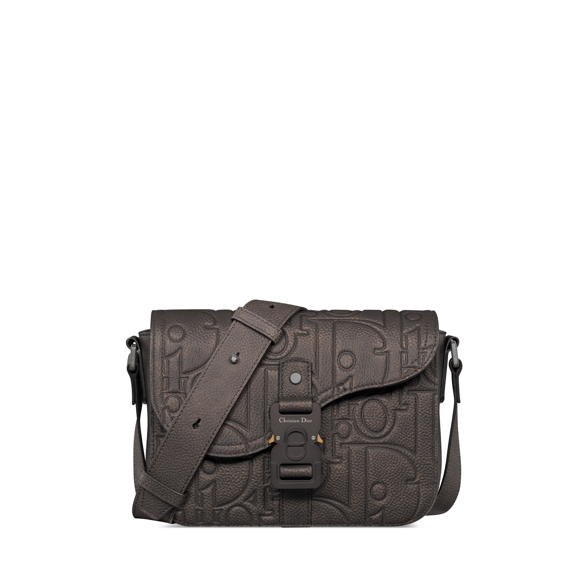 小号马鞍翻盖信使包 棕色 Dior Gravity Vintage 印花效果皮革 E01