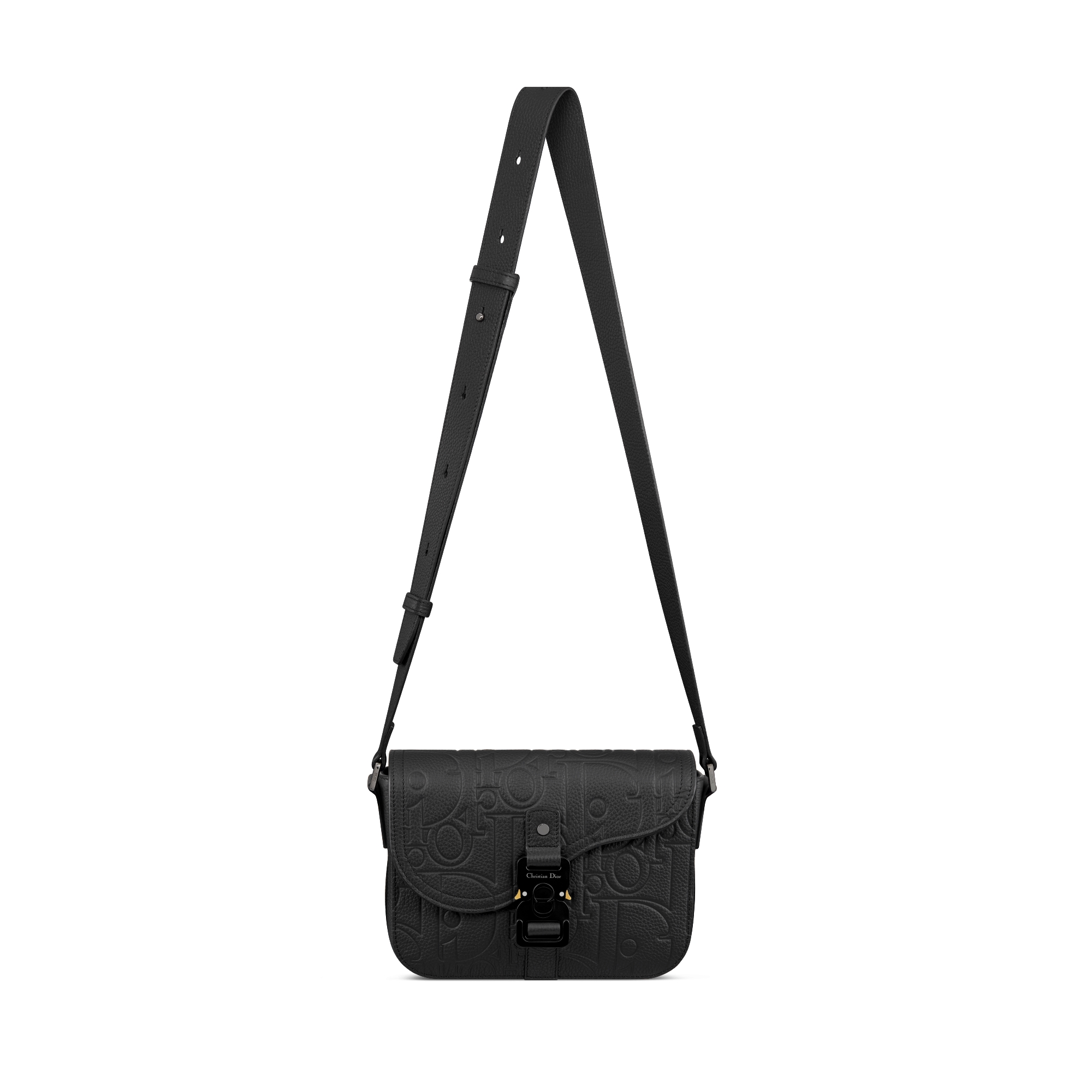 小号马鞍翻盖信使包 黑色 Dior Gravity 印花效果皮革和黑色粒面牛皮革 E07