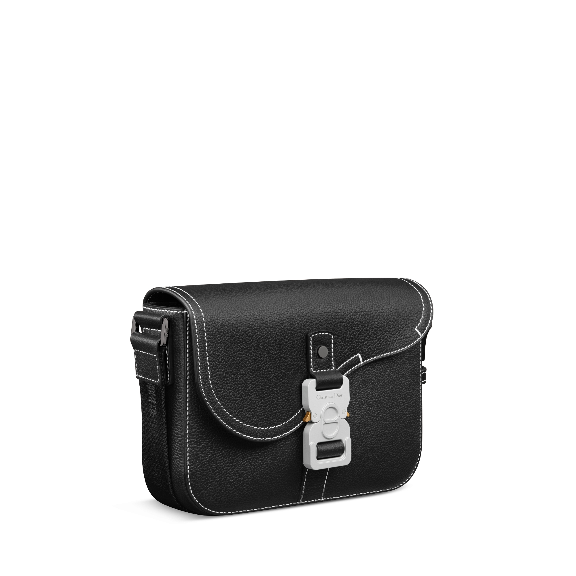 小号马鞍翻盖信使包 黑色粒面牛皮革 E03