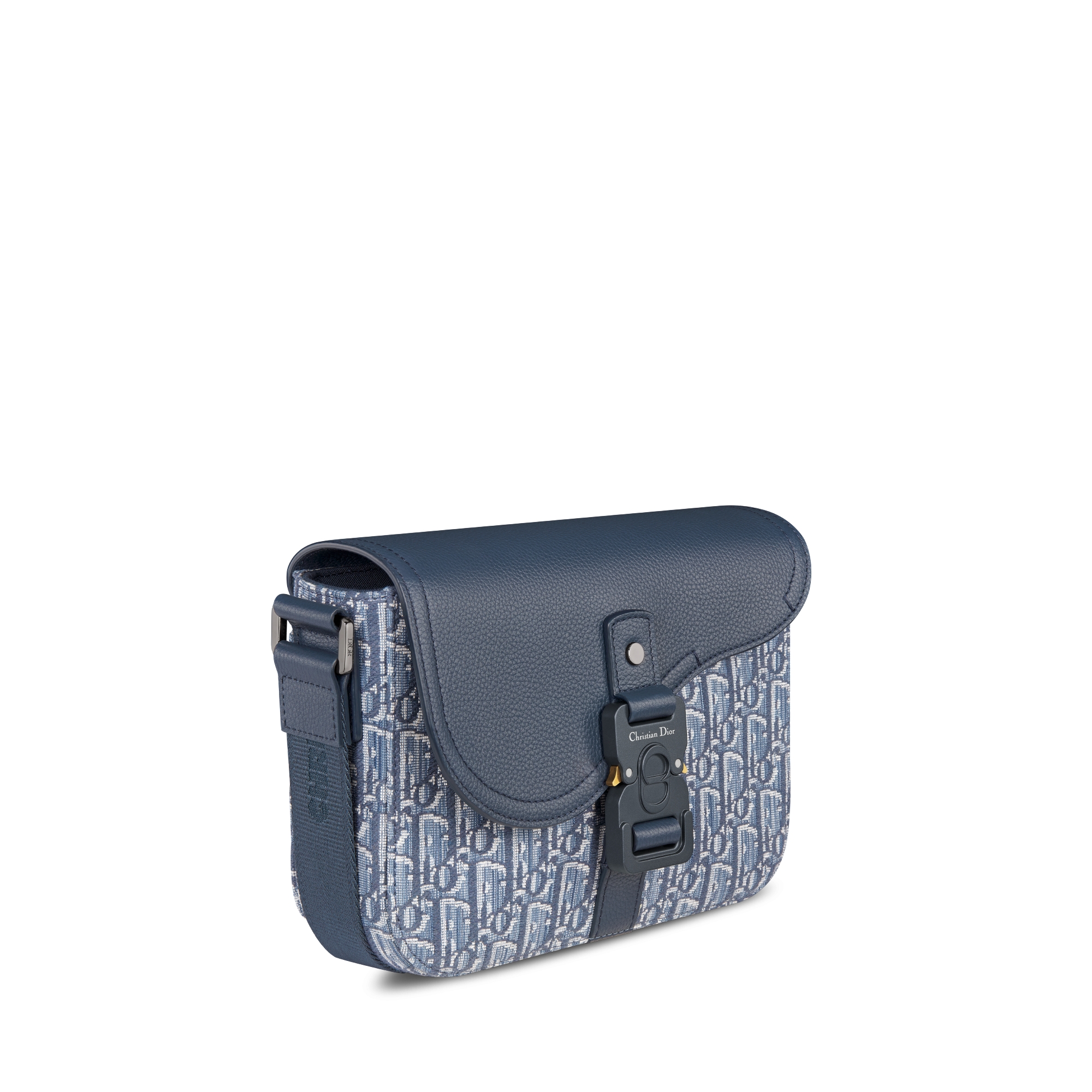 小号马鞍翻盖信使包 蓝色 Oblique 印花面料和蓝色粒面牛皮革 E03