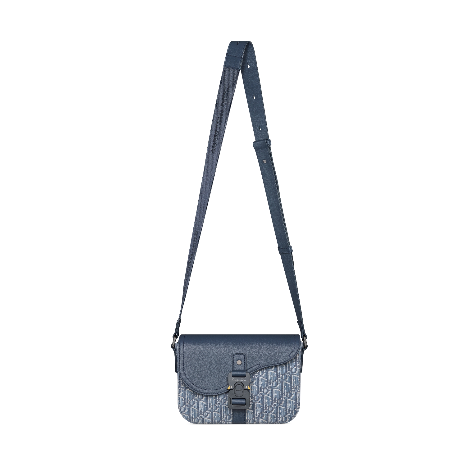 小号马鞍翻盖信使包 蓝色 Oblique 印花面料和蓝色粒面牛皮革 E07