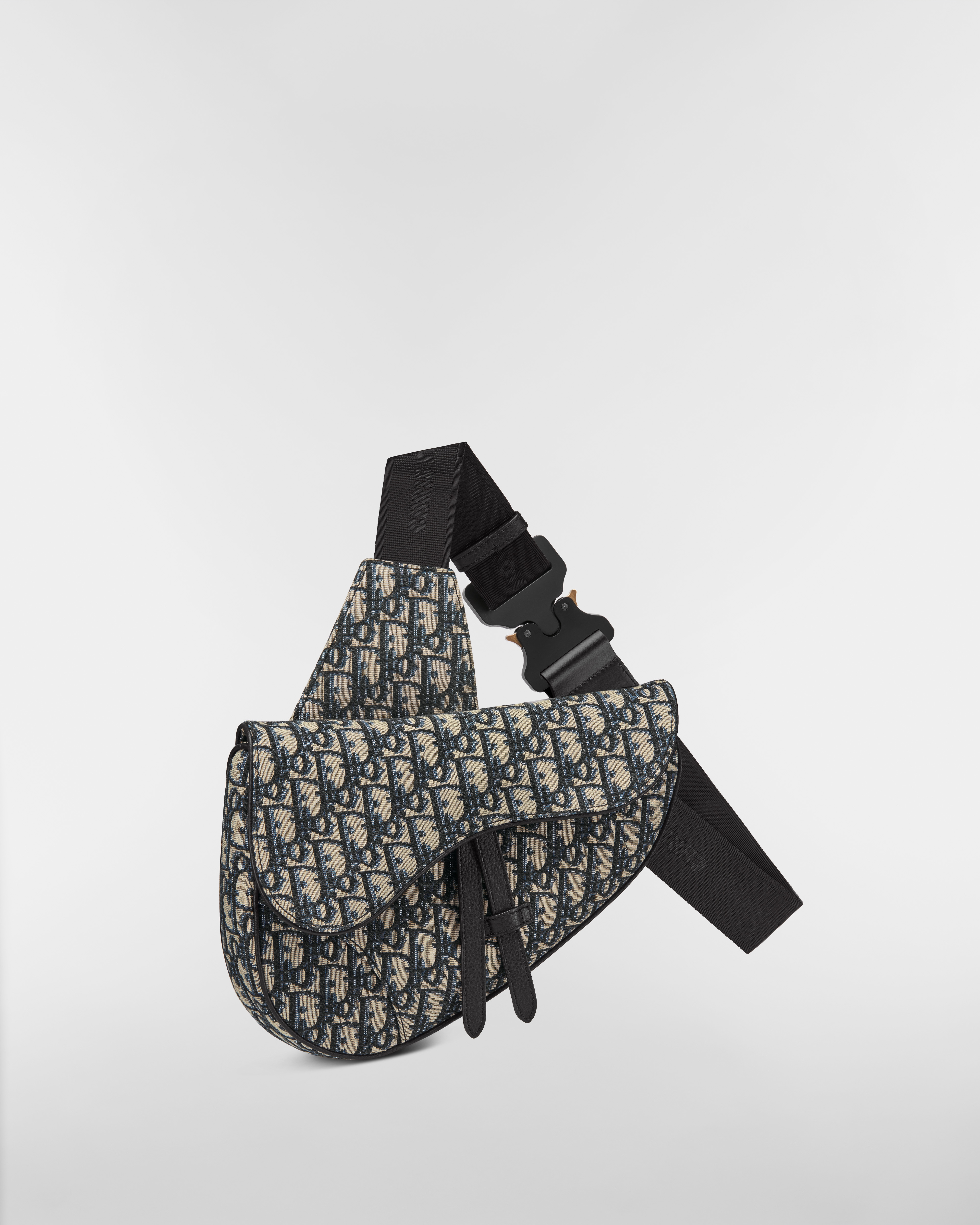 马鞍包 米色和黑色 Oblique 印花面料 E03