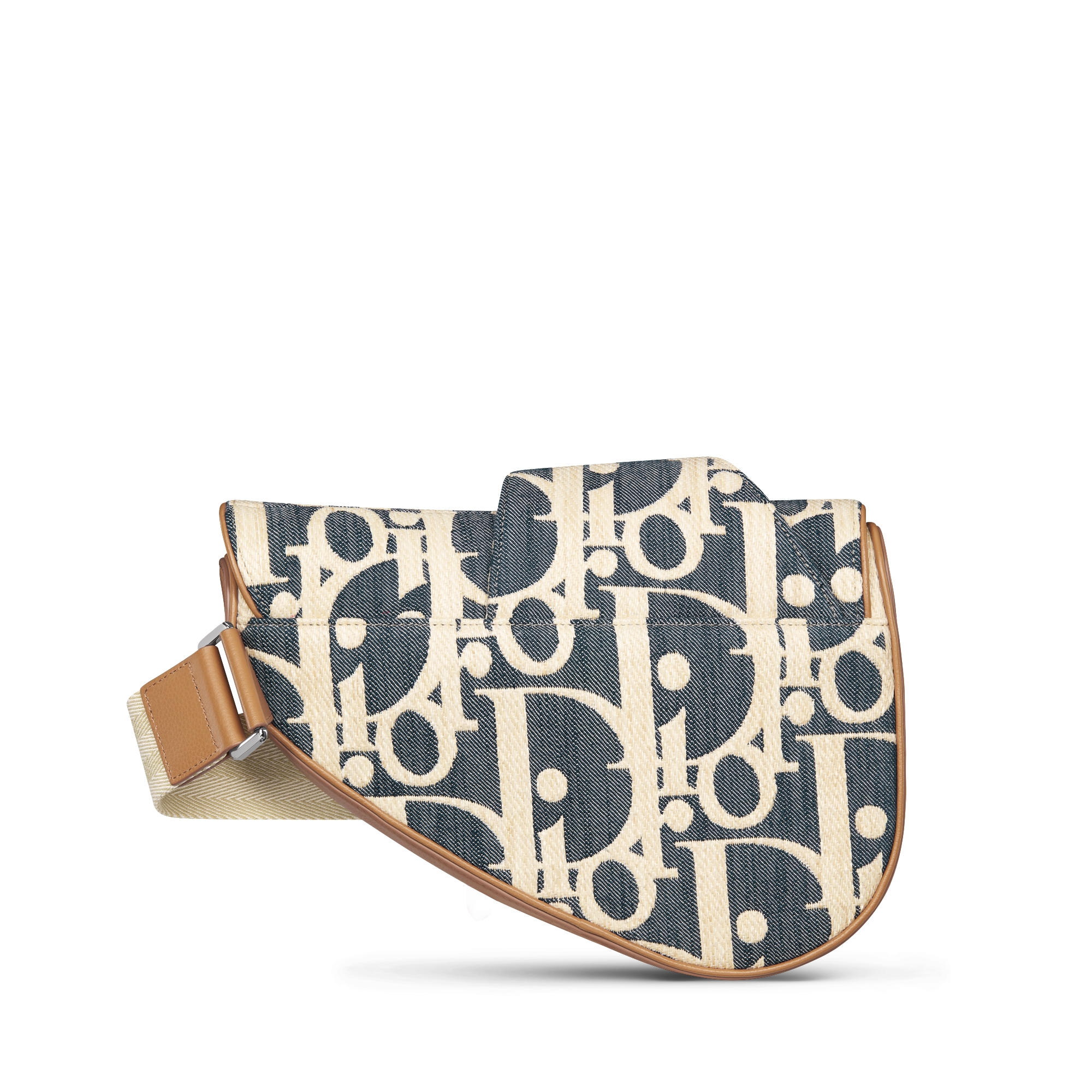 马鞍包 蓝色和米色酒椰草效果 Oblique 印花牛仔面料搭配棕色粒面牛皮革 E08