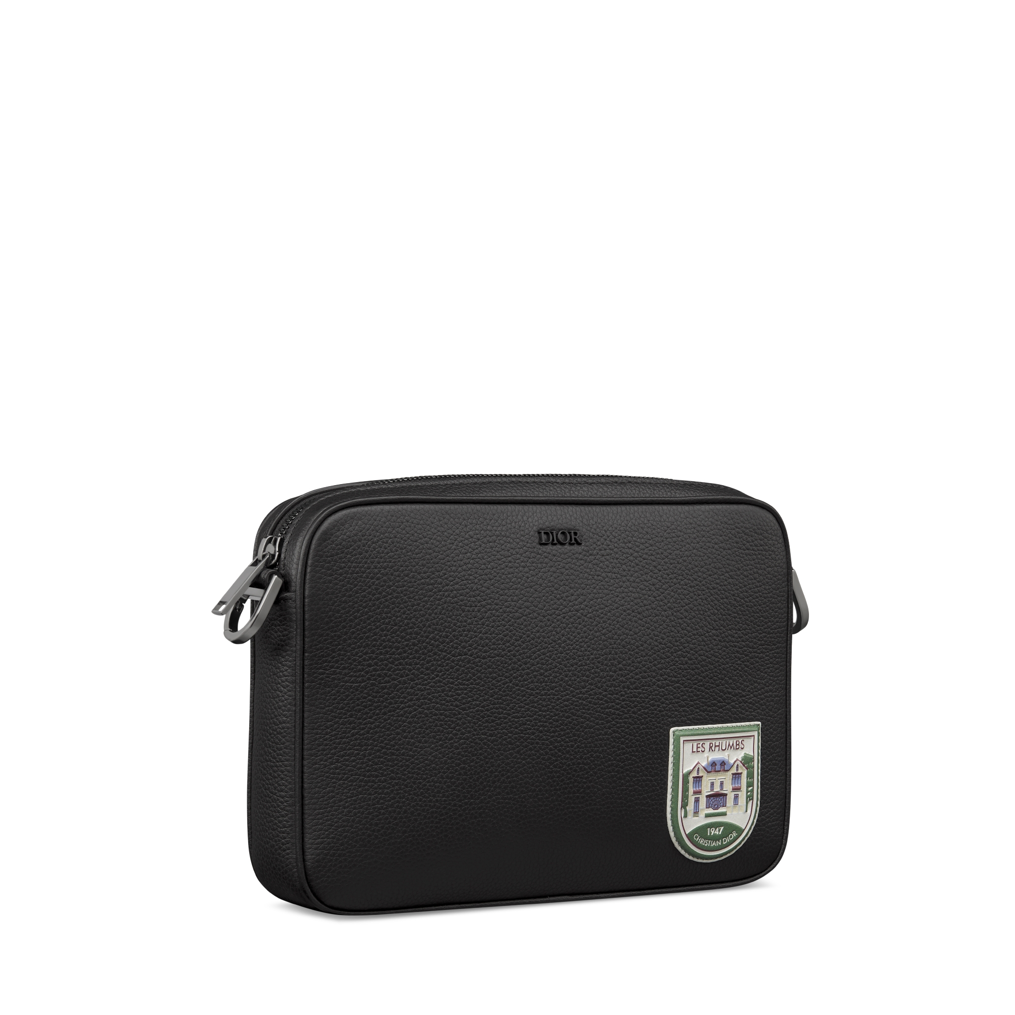 马鞍三件套手袋 黑色 Oblique 印花面料、黑色粒面牛皮革和多色 Dior Mountain 图案补丁 E03