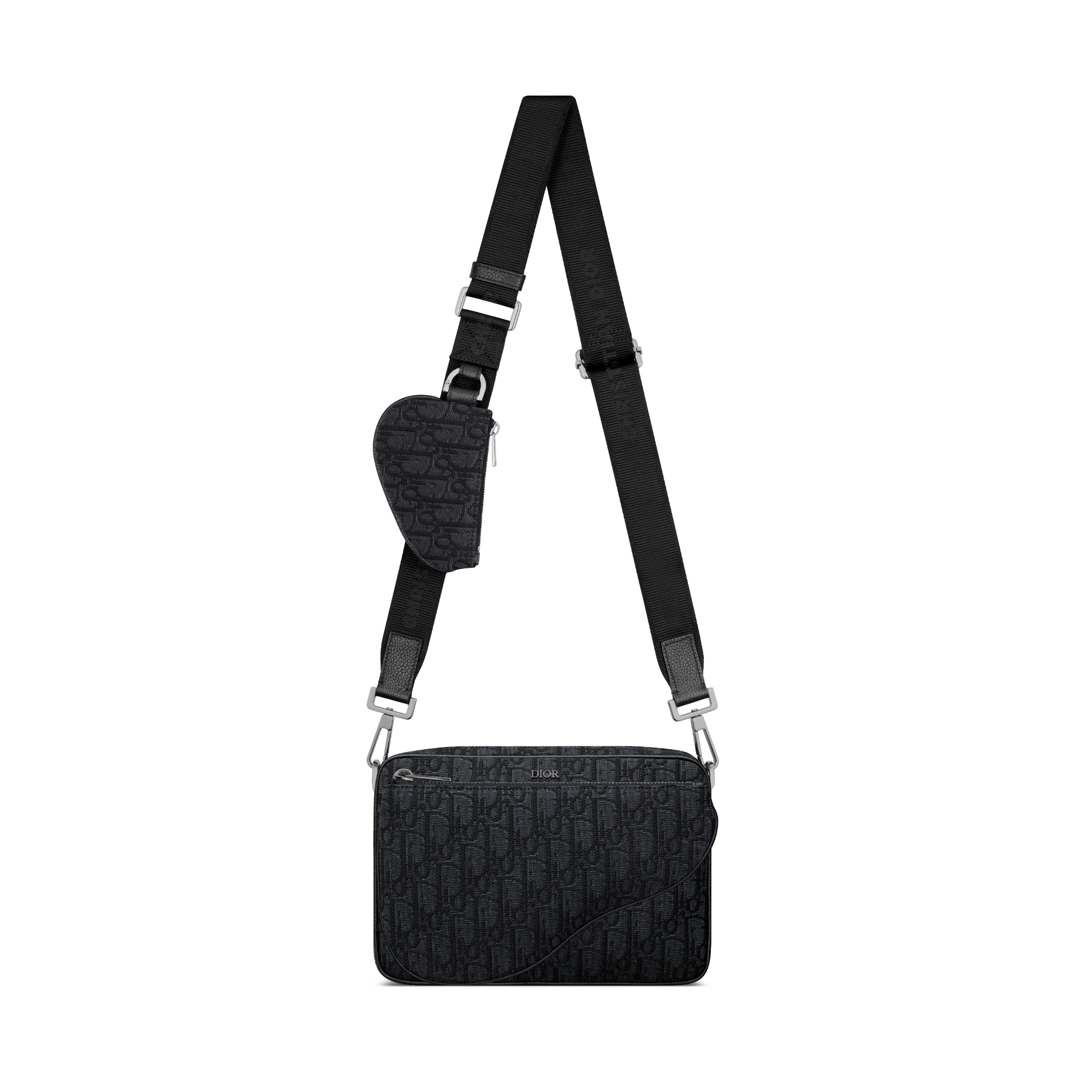 马鞍三件套手袋 黑色 Oblique 印花面料 E07