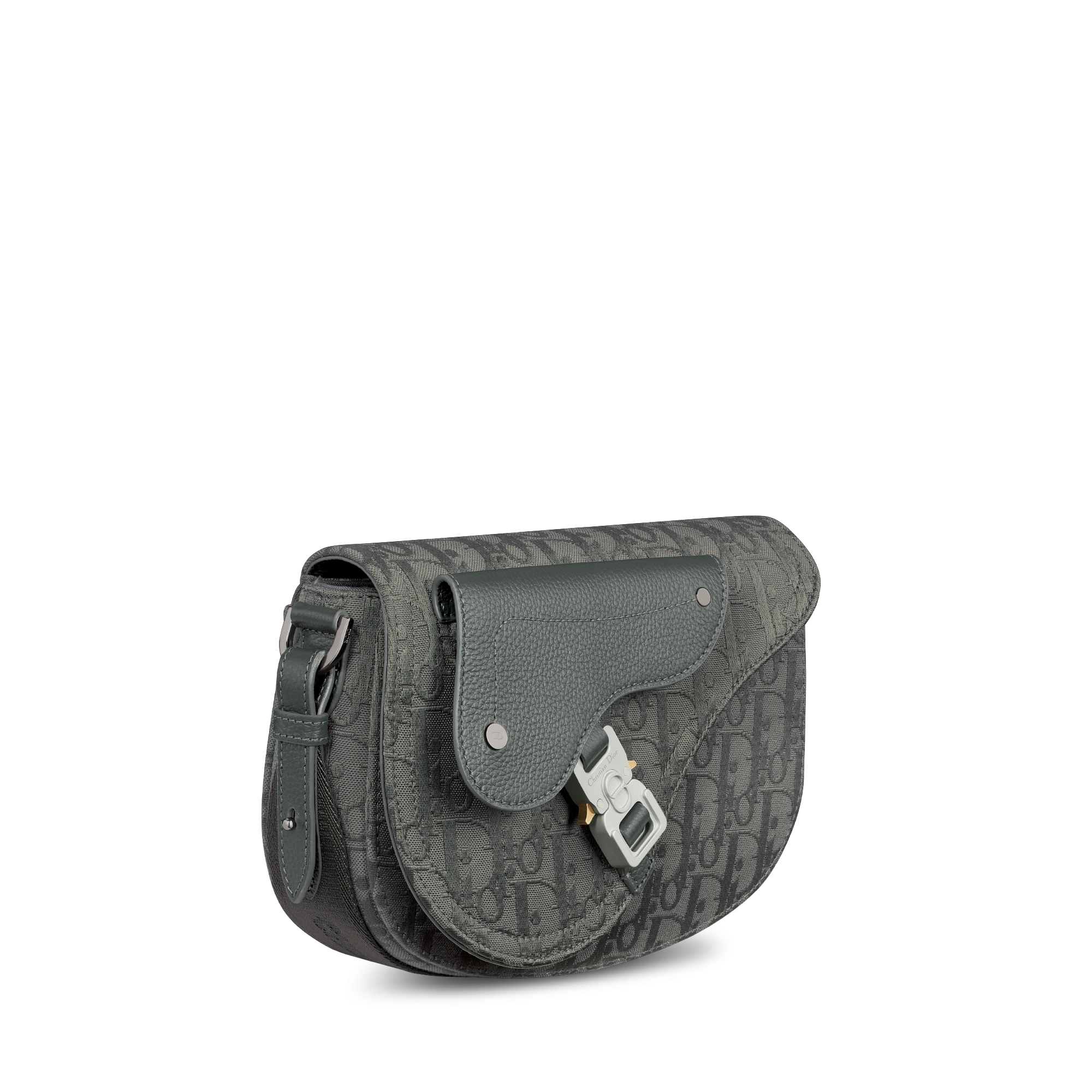 马鞍信使包 煤灰色 Oblique 印花帆布和煤灰色粒面牛皮革 E03