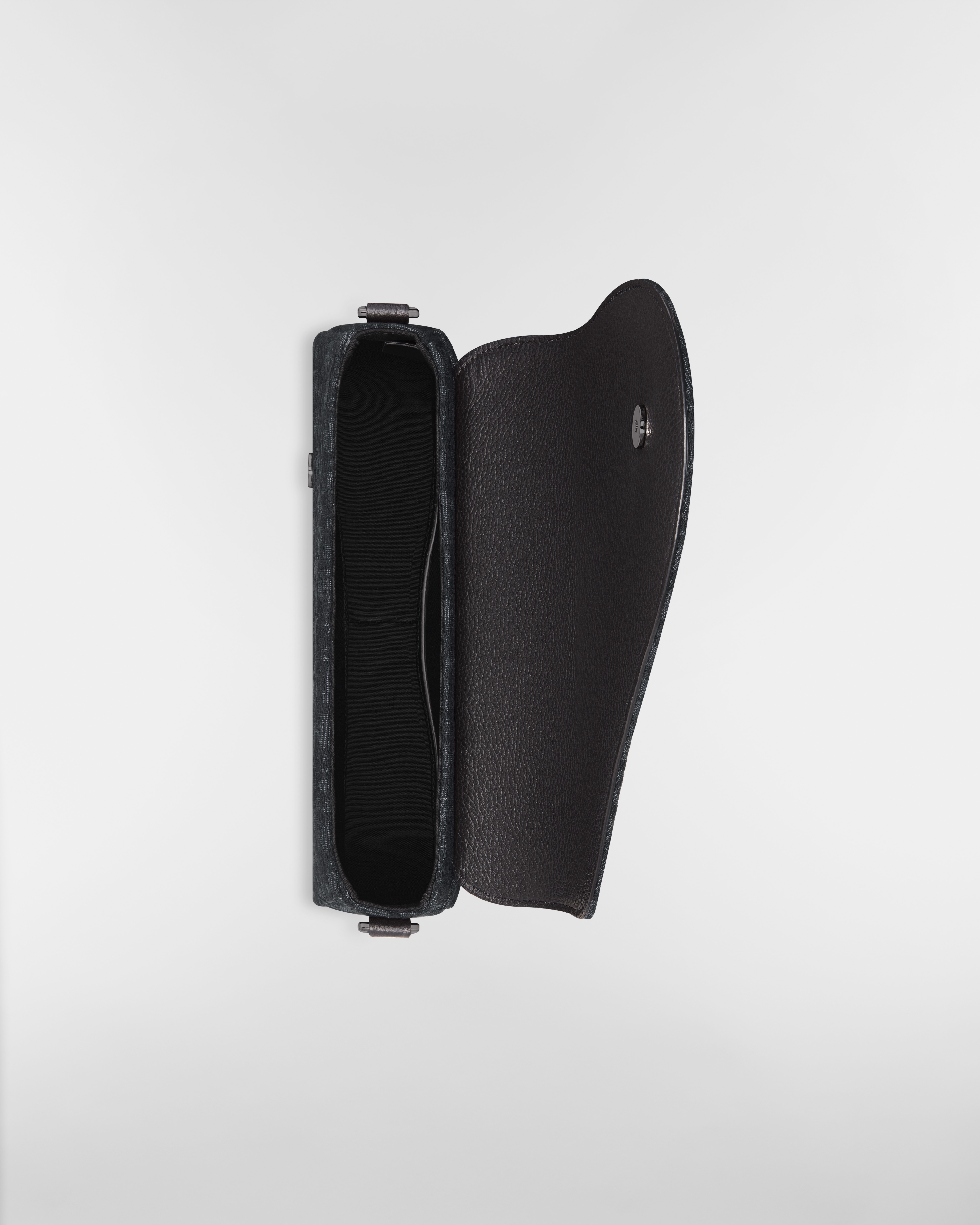 马鞍信使包 黑色 Oblique 印花面料和黑色粒面牛皮革 E06