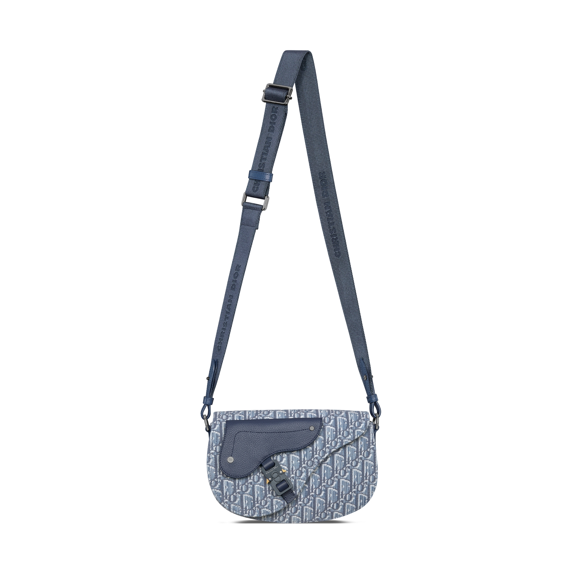 马鞍信使包 蓝色 Oblique 印花面料和蓝色粒面牛皮革 E07