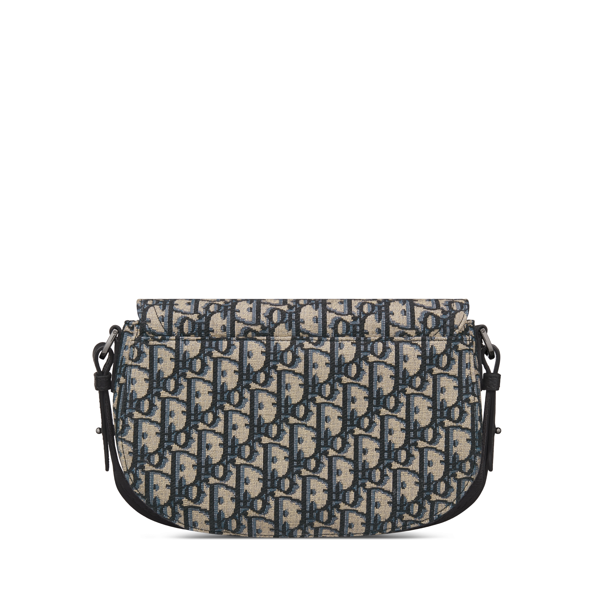 马鞍信使包 米色和黑色 Oblique 印花面料搭配黑色粒面牛皮革 E08