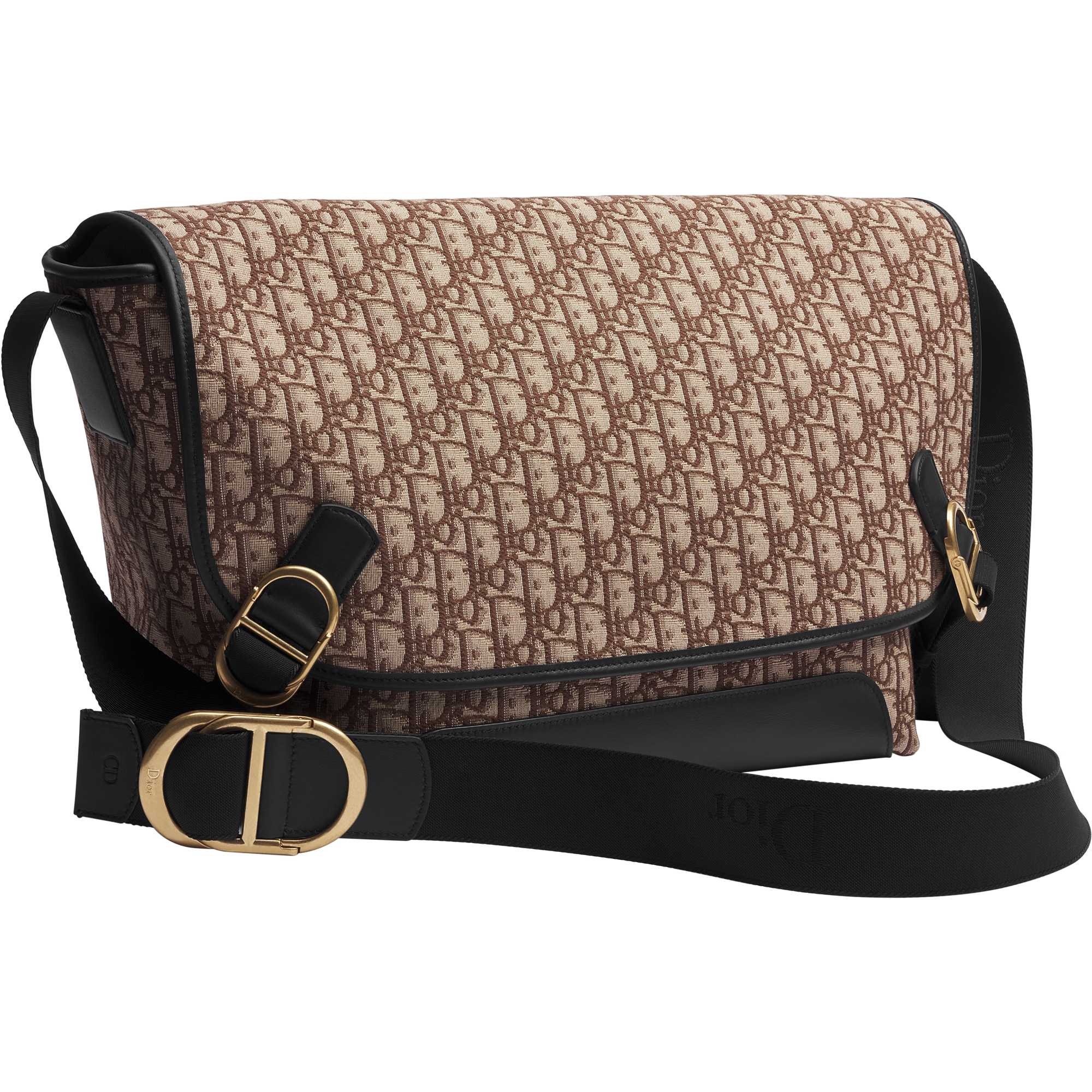 大号 Dior Jett 翻盖信使包 棕色 Oblique 印花面料 E03