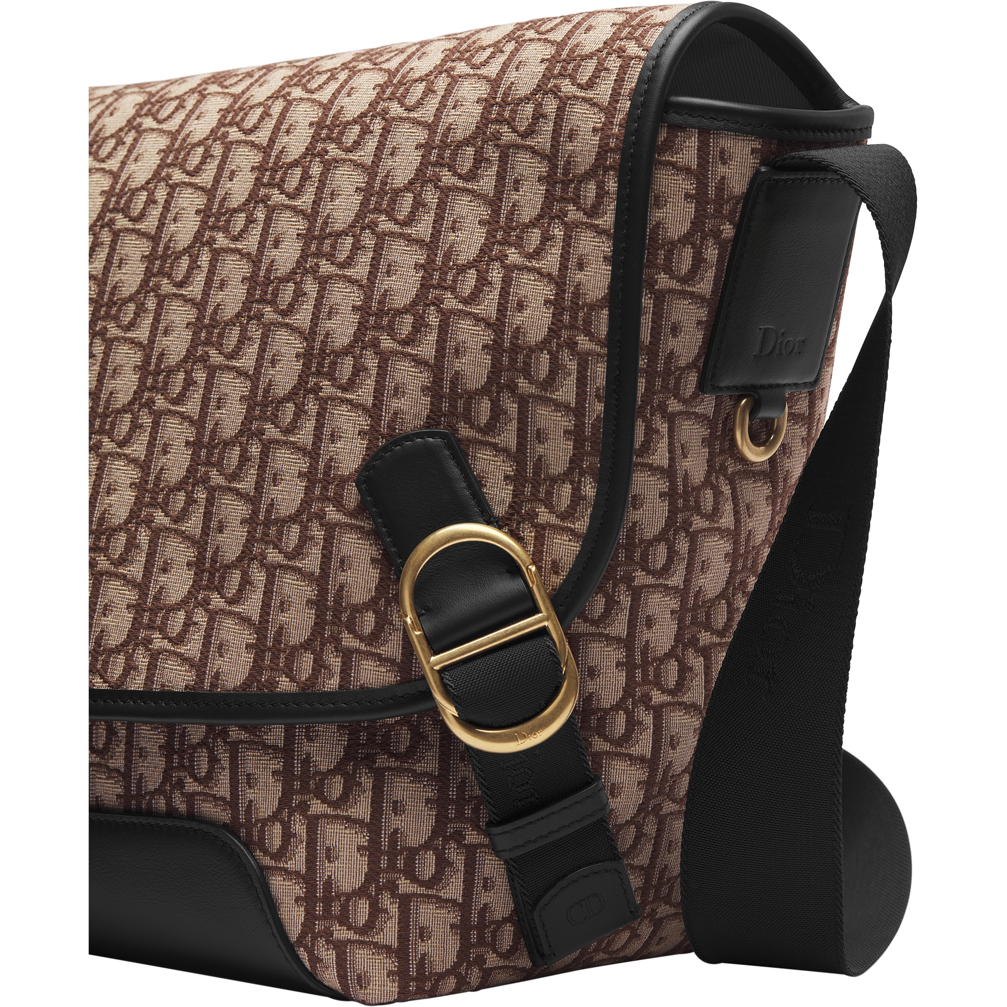 大号 Dior Jett 翻盖信使包 棕色 Oblique 印花面料 E09
