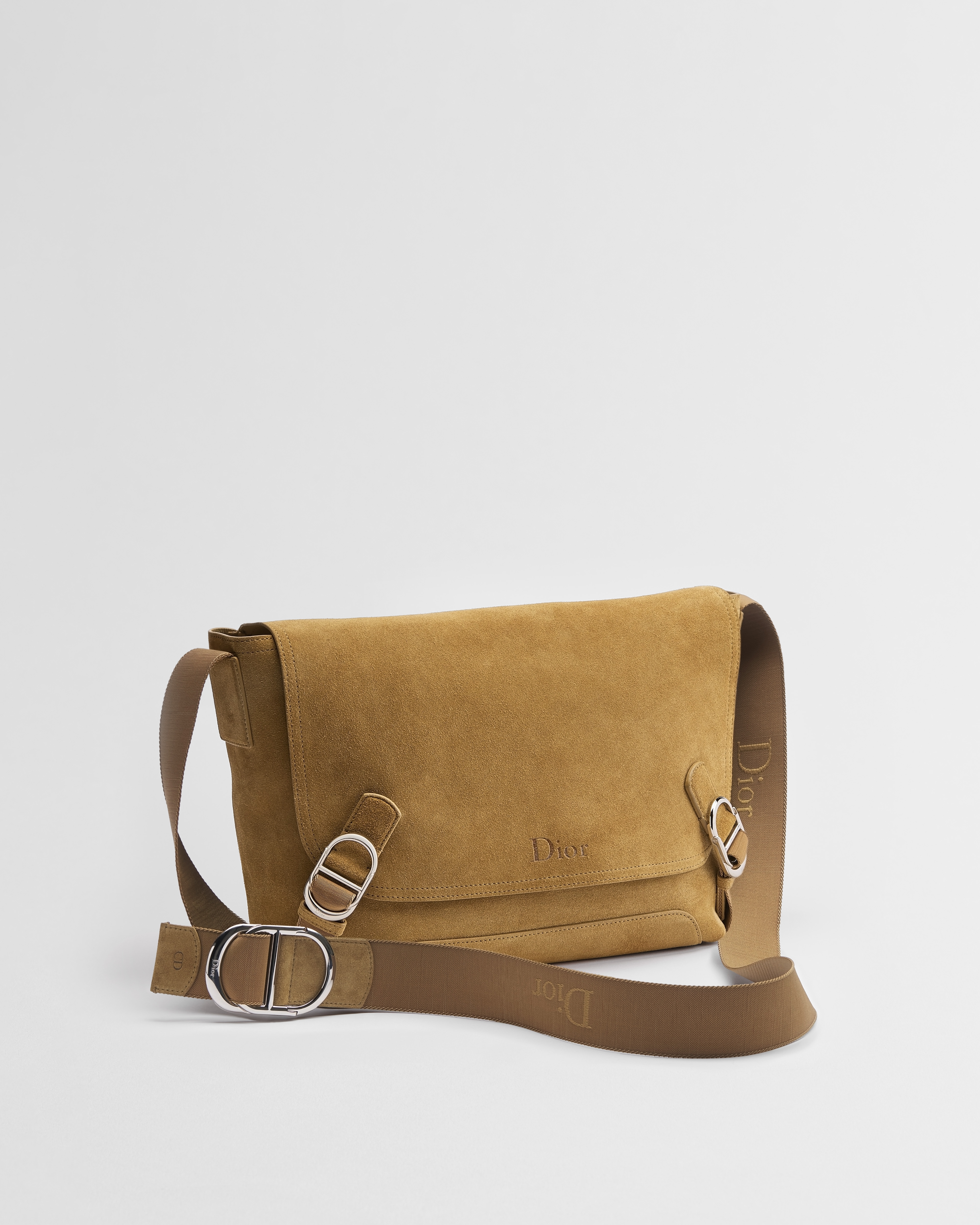 大号 Dior Jett 翻盖信使包 棕色绒面革 E03