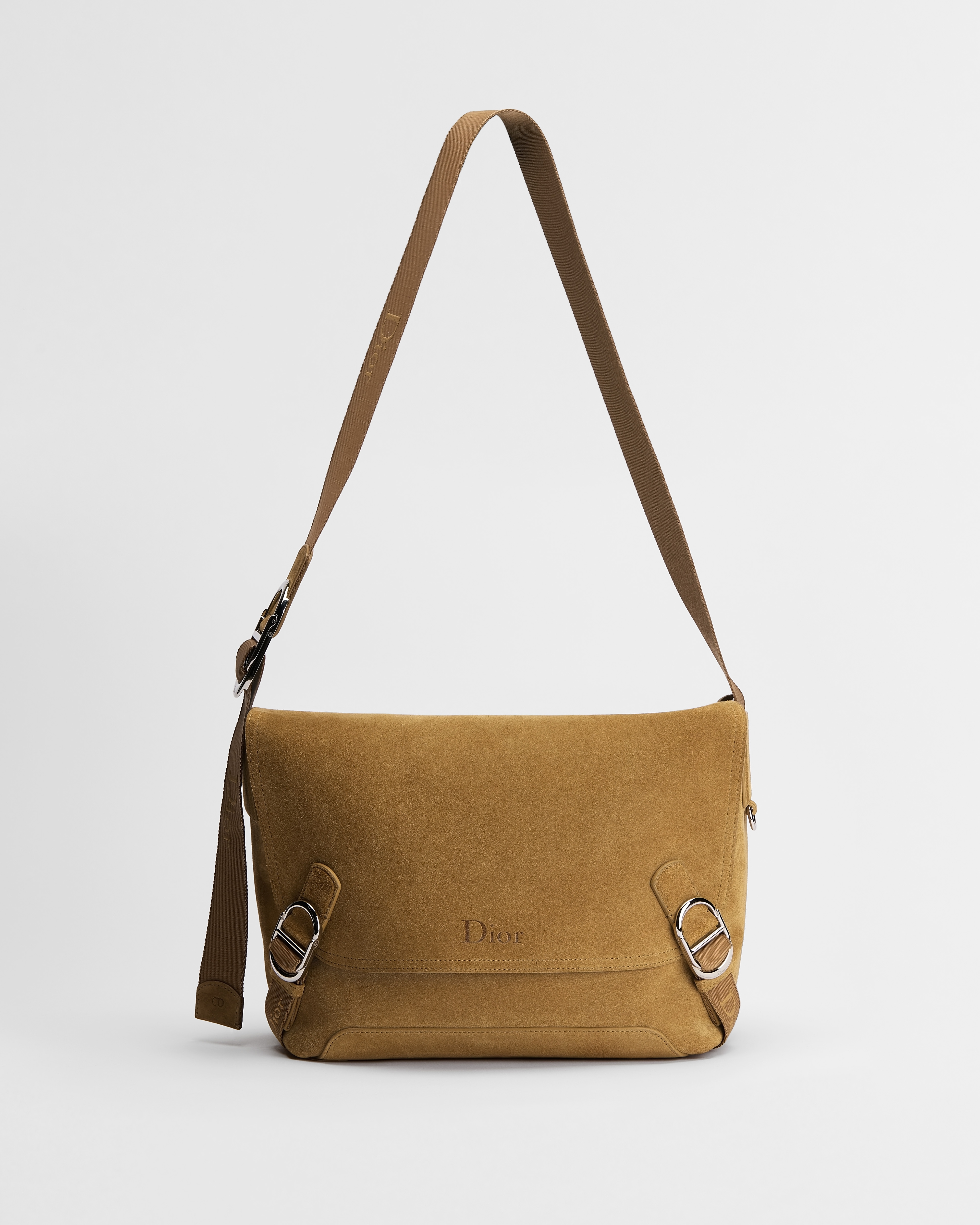 大号 Dior Jett 翻盖信使包 棕色绒面革 E07