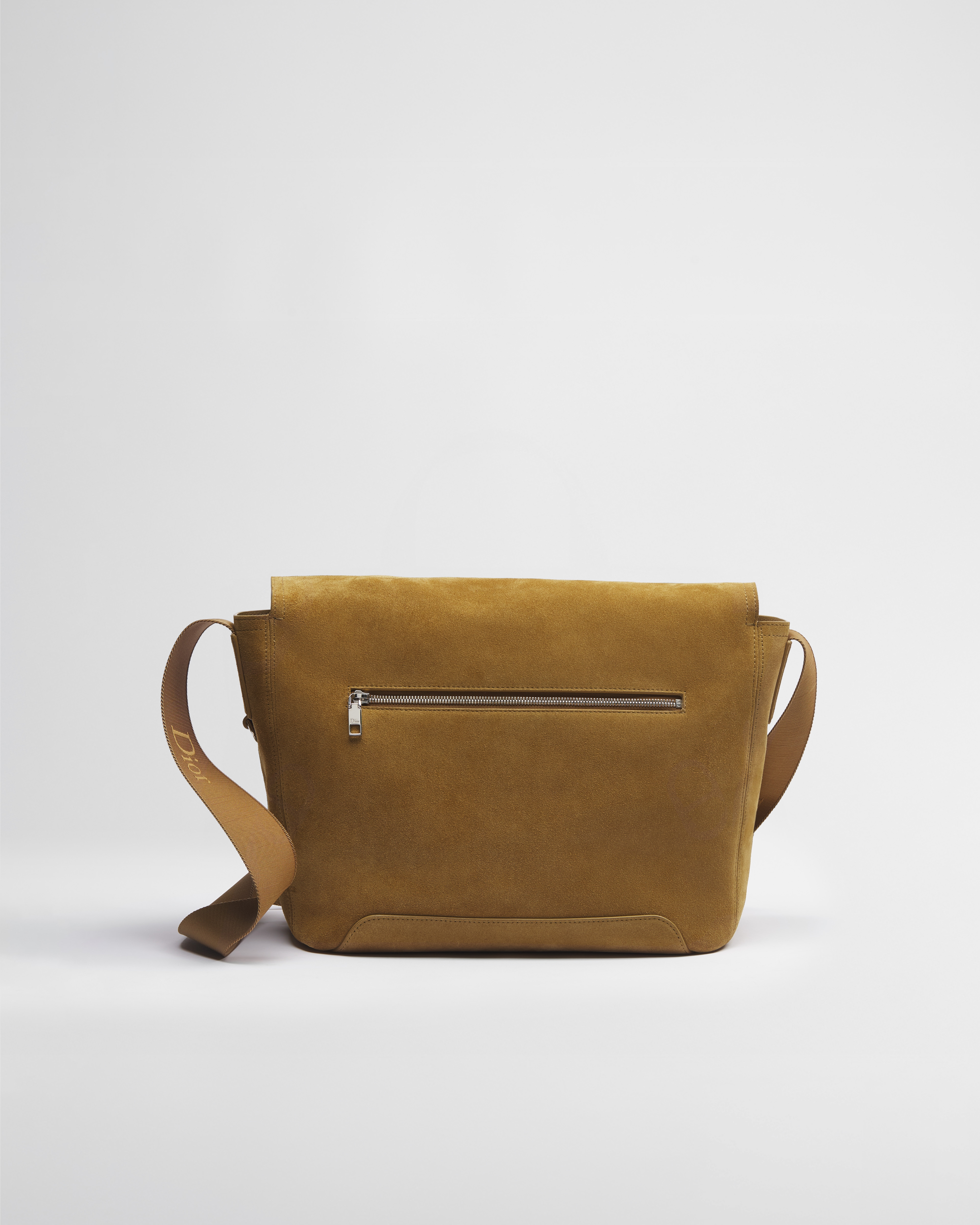 大号 Dior Jett 翻盖信使包 棕色绒面革 E08