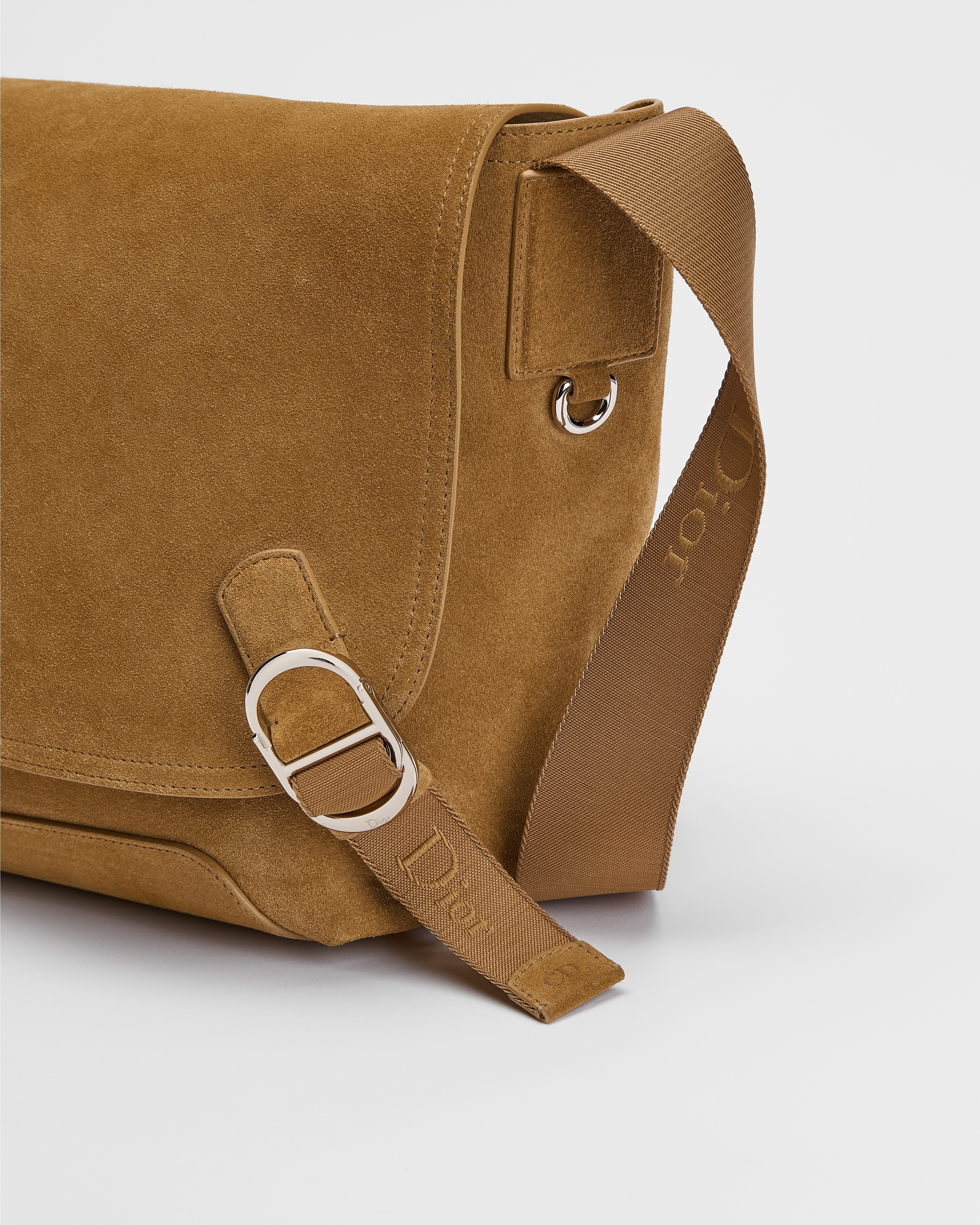 大号 Dior Jett 翻盖信使包 棕色绒面革 E09