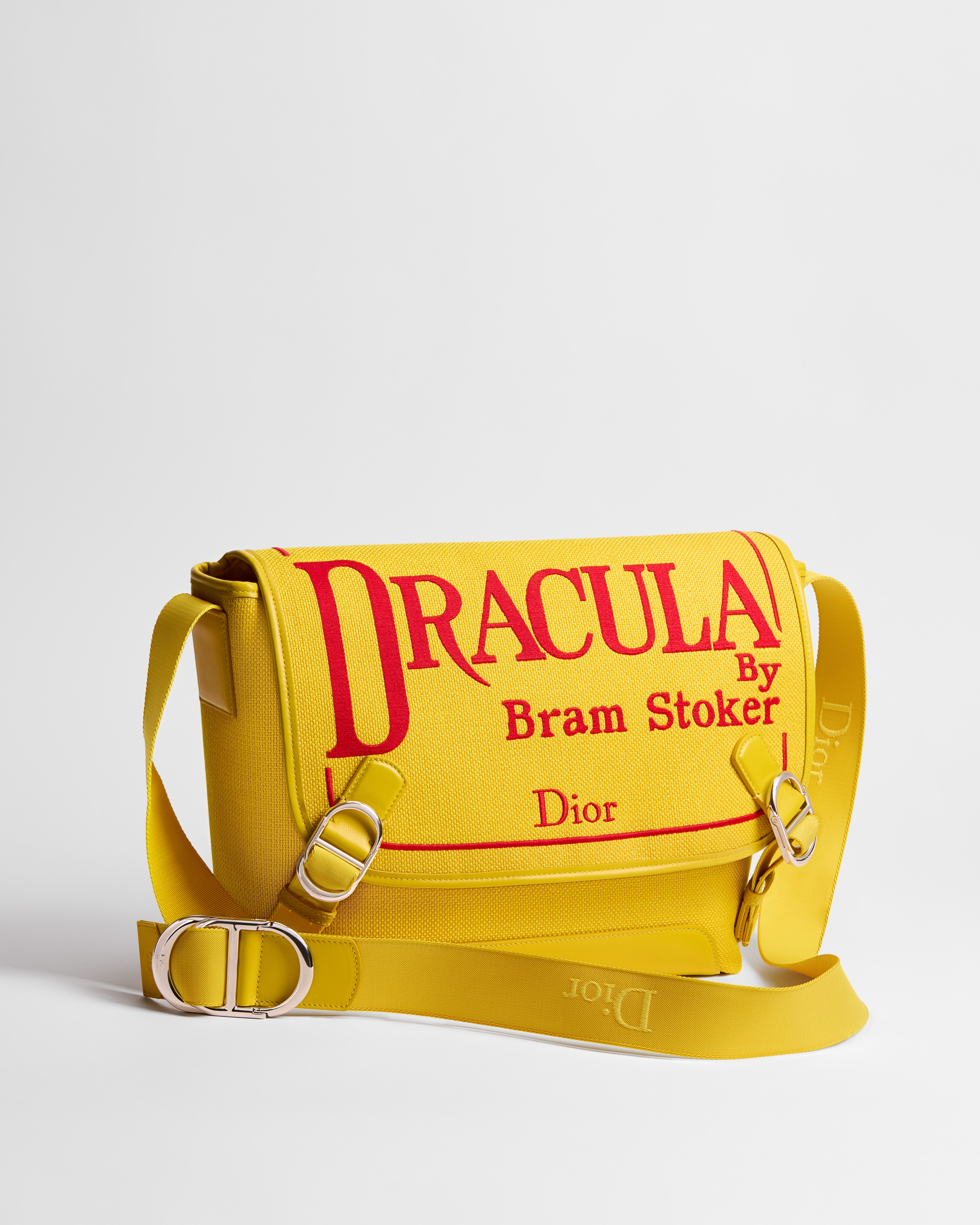 中号 Dior Jett 翻盖信使包 黄色底色和红色 Book Cover 刺绣 E03