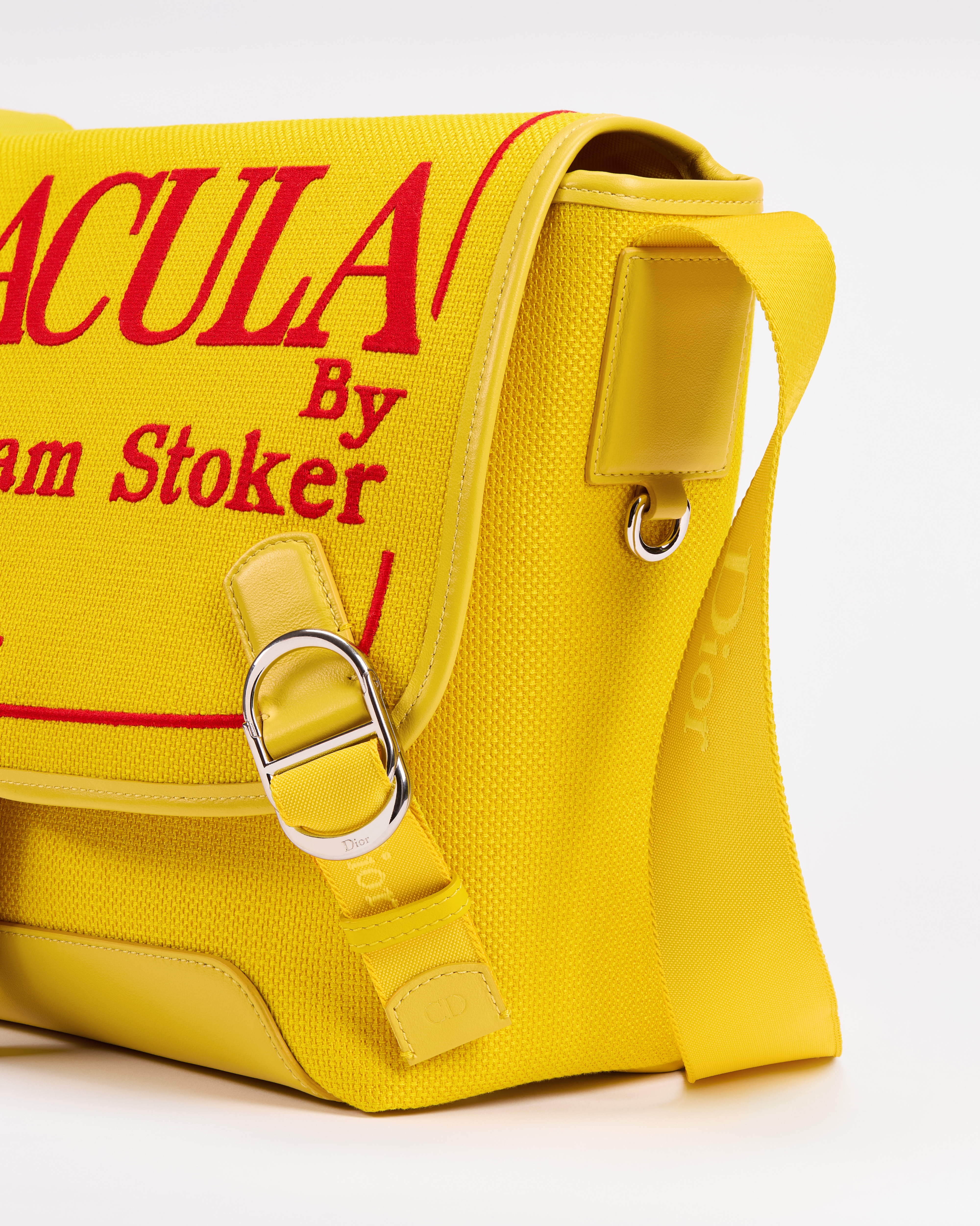 中号 Dior Jett 翻盖信使包 黄色底色和红色 Book Cover 刺绣 E09