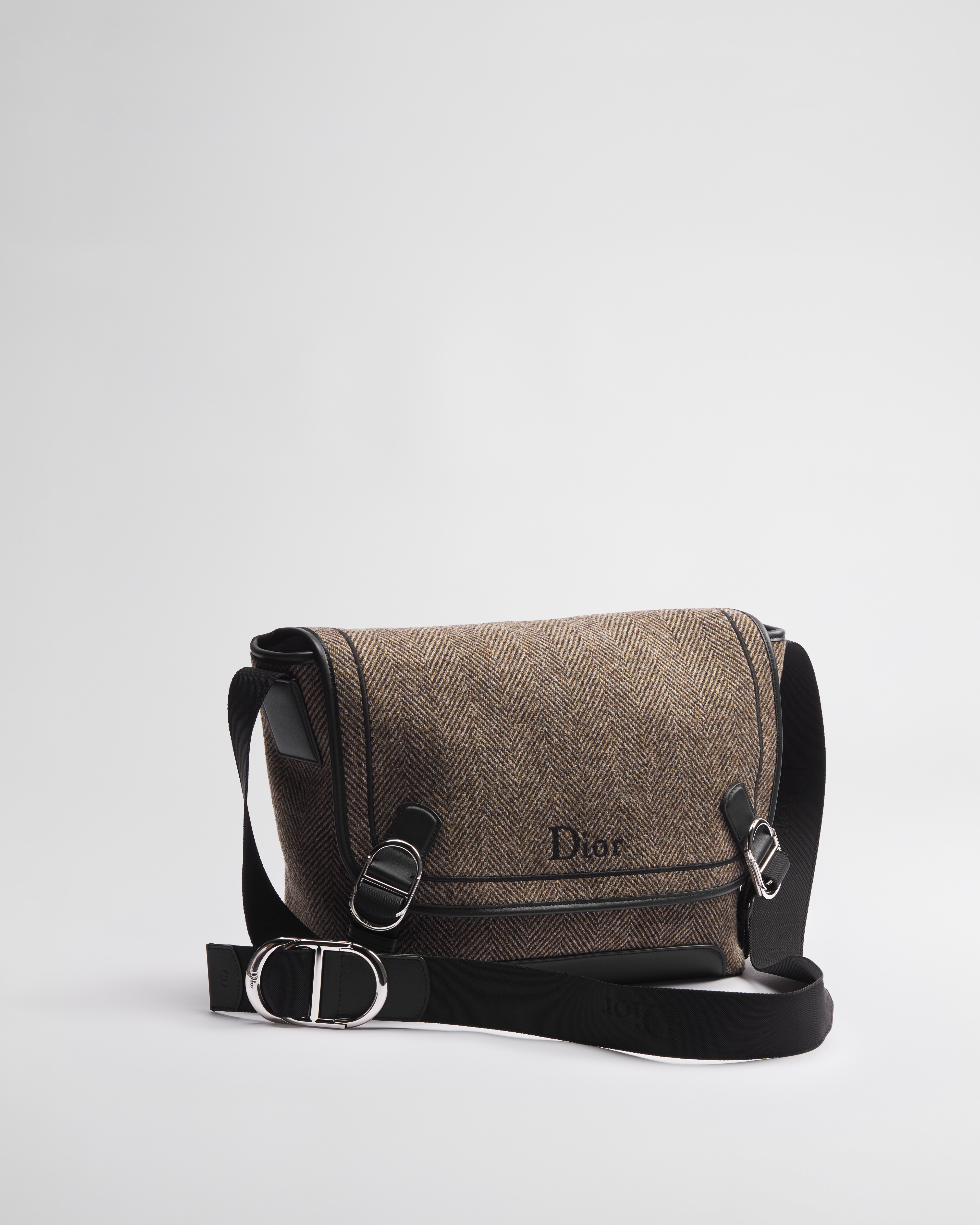 中号 Dior Jett 翻盖信使包 深棕色棉质混纺面料 E03