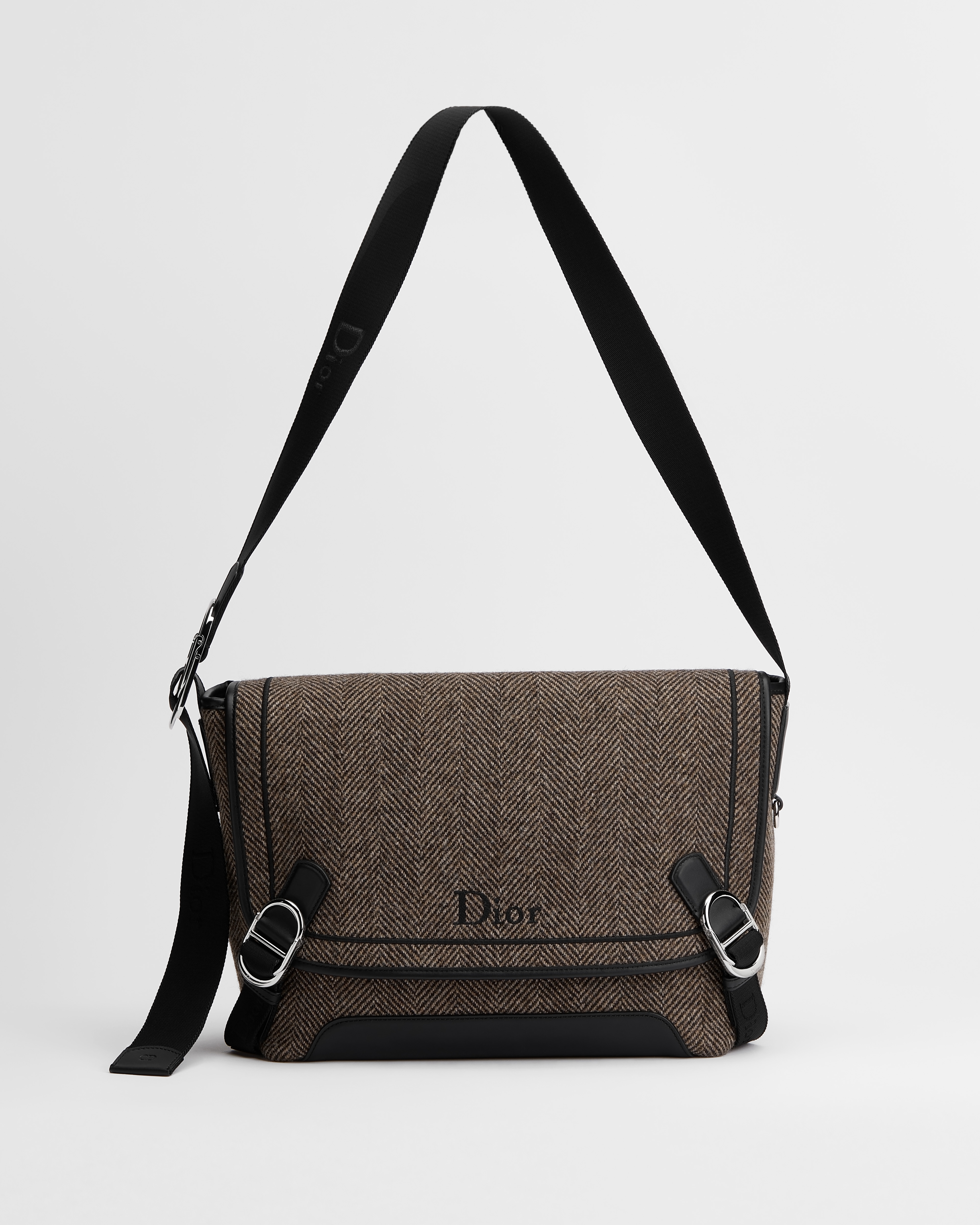 中号 Dior Jett 翻盖信使包 深棕色棉质混纺面料 E07