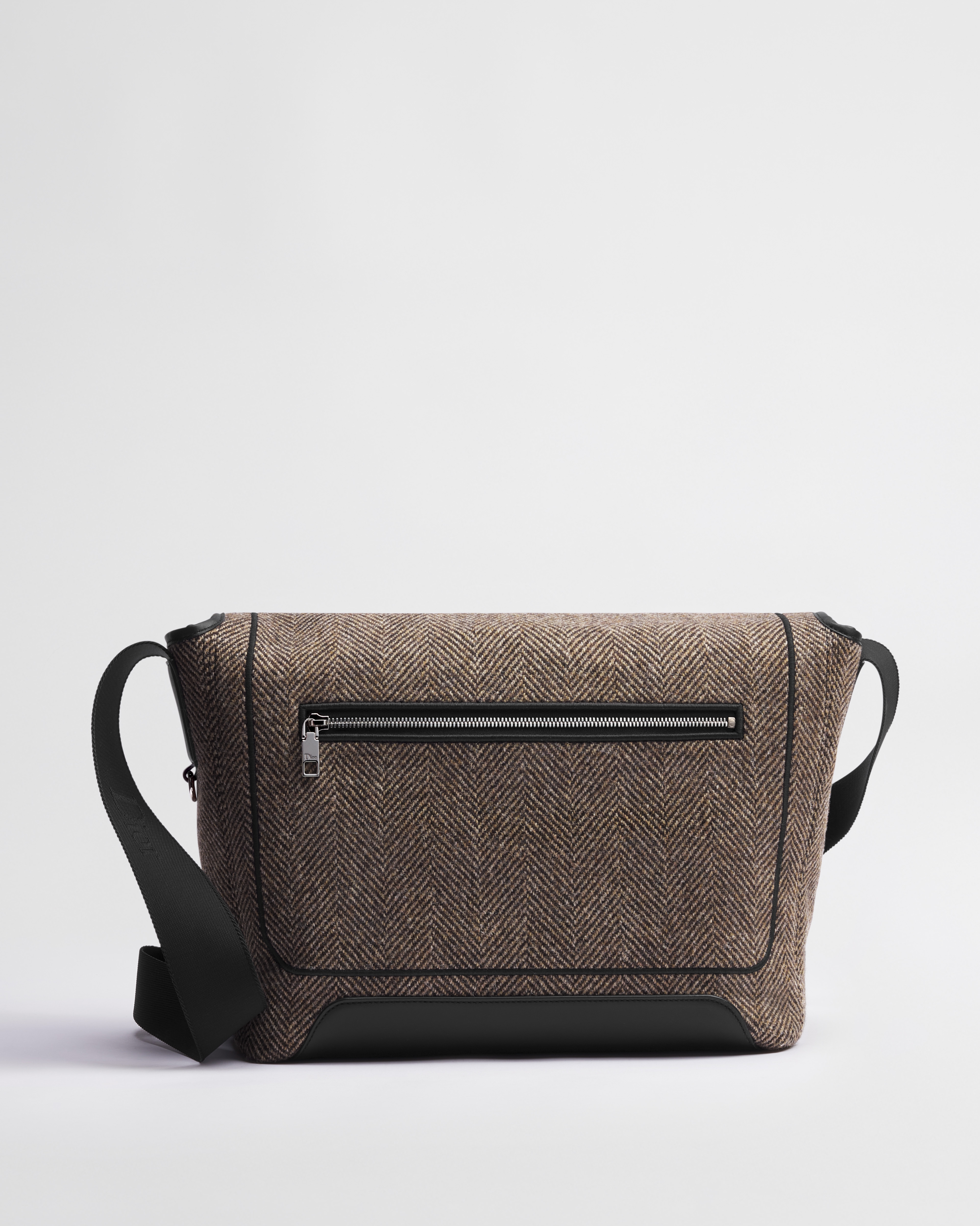 中号 Dior Jett 翻盖信使包 深棕色棉质混纺面料 E08