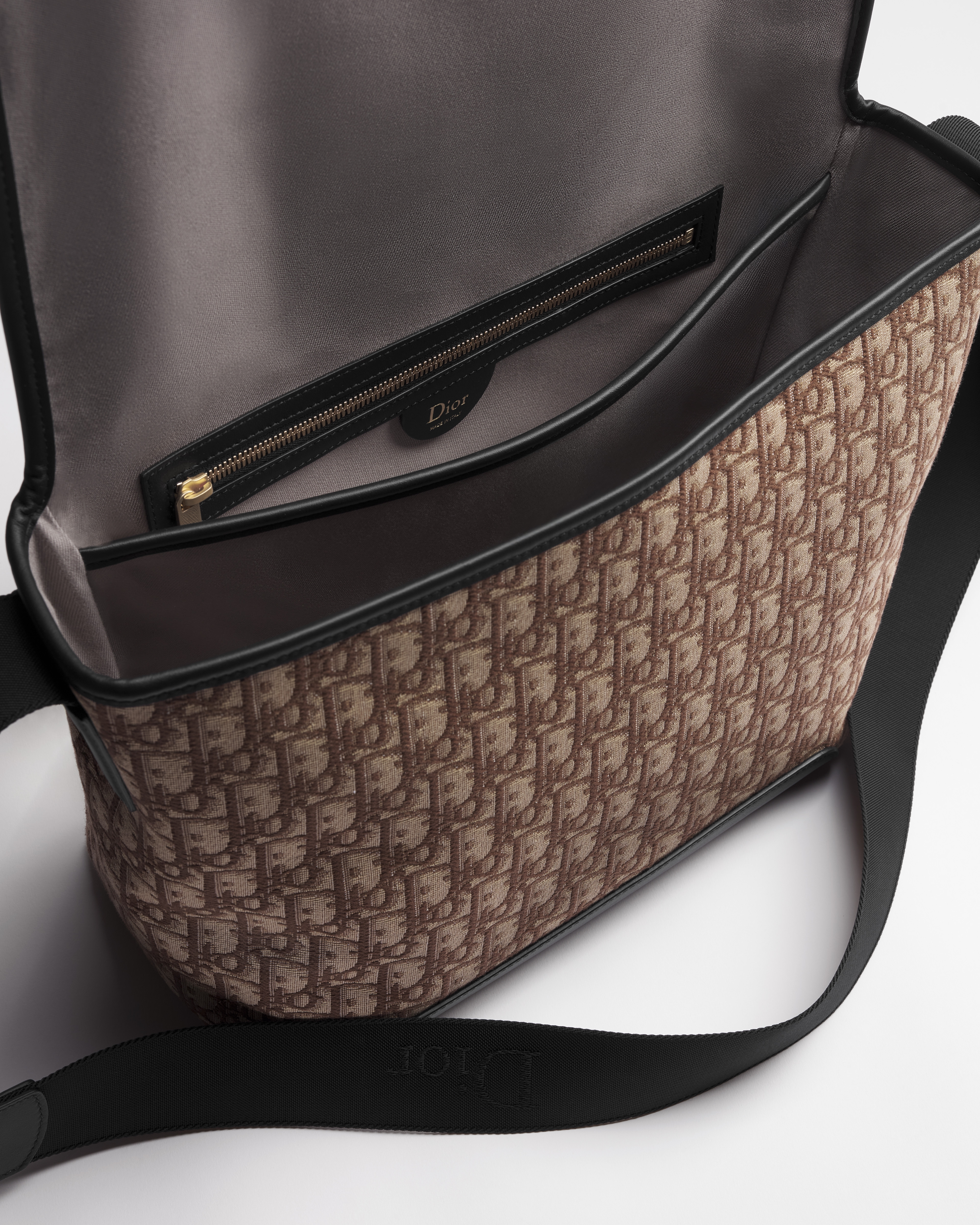 中号 Dior Jett 翻盖信使包 棕色 Oblique 印花面料 E06