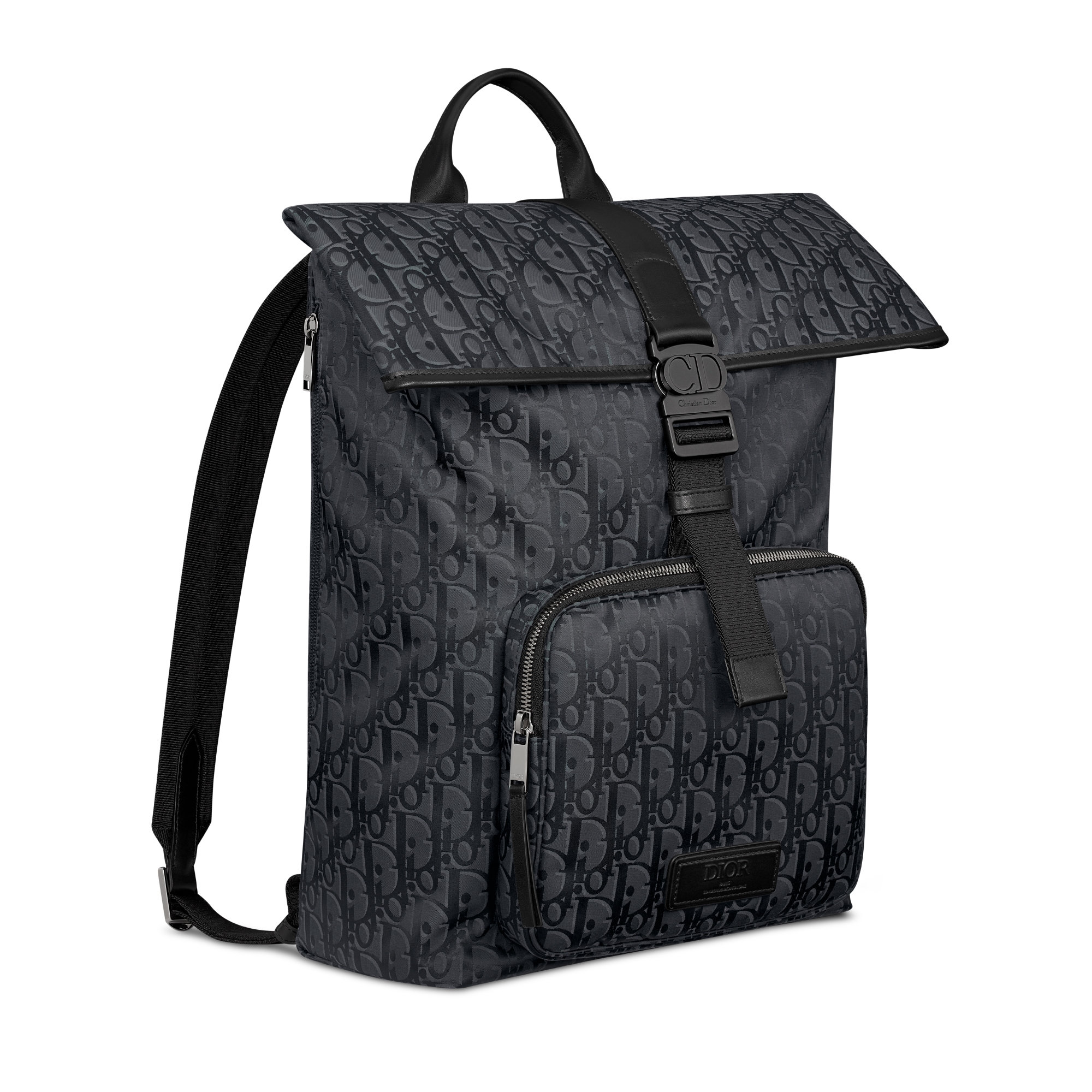 Dior Trek 卷顶双肩背包 黑色 Oblique 印花尼龙 E03