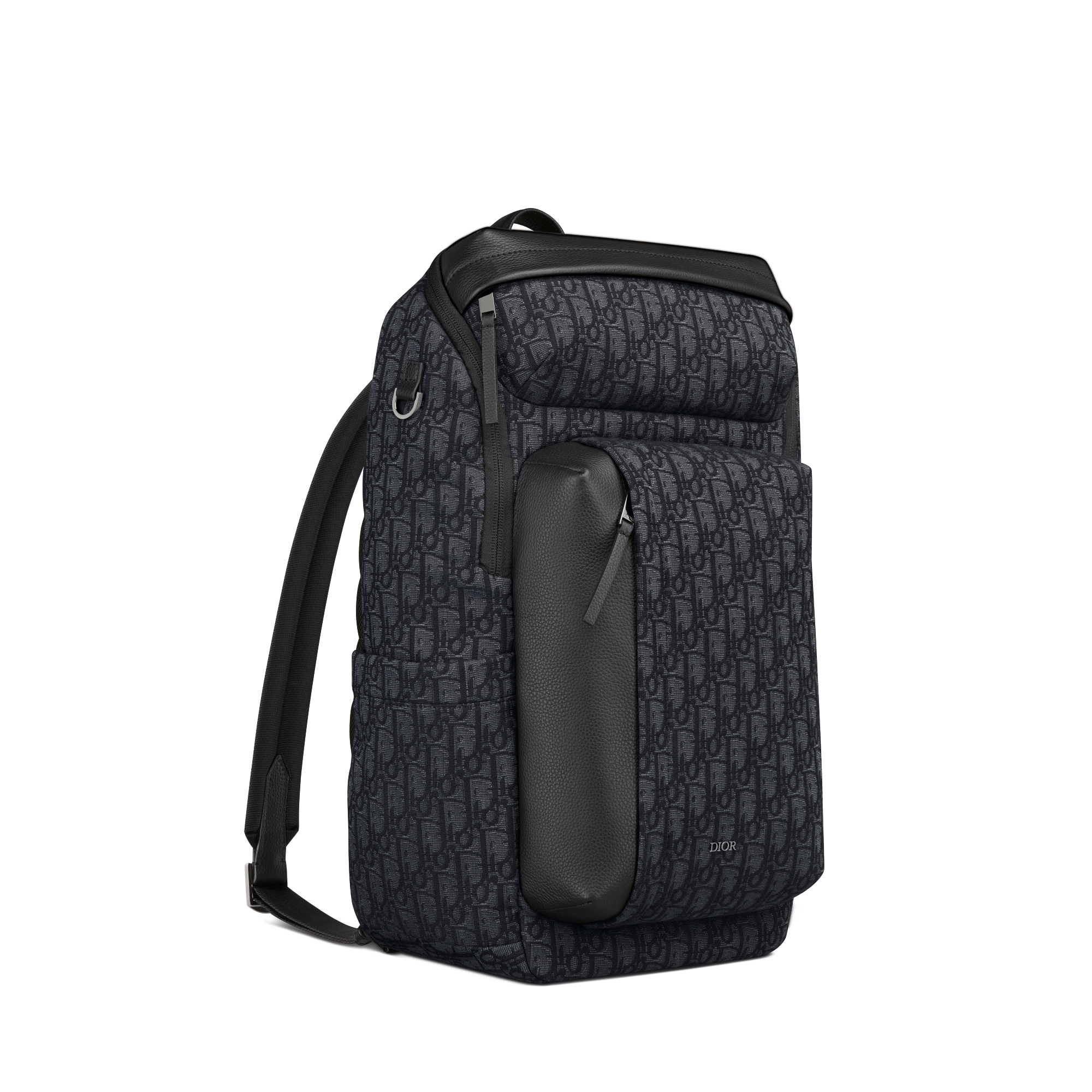 Rider Soft 拉链双肩背包 黑色 Oblique 印花面料和黑色粒面牛皮革 E03