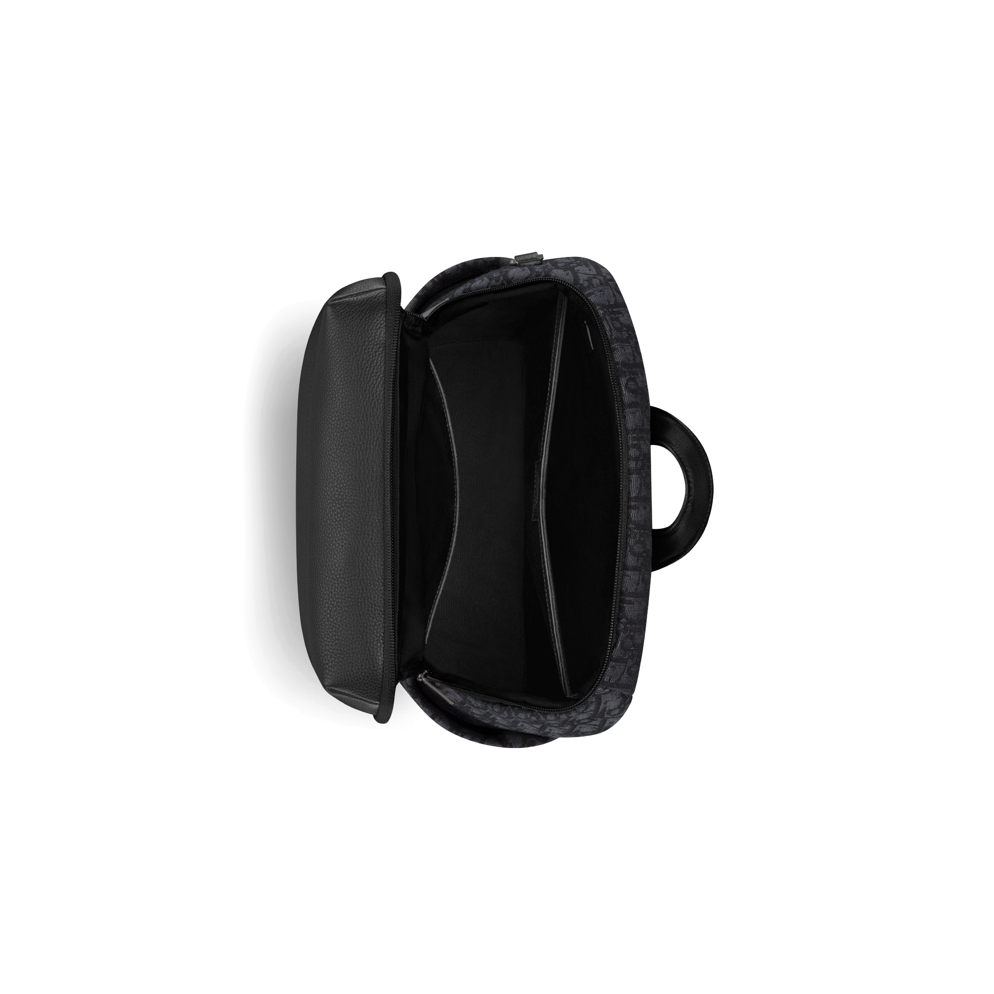 Rider Soft 拉链双肩背包 黑色 Oblique 印花面料和黑色粒面牛皮革 E06