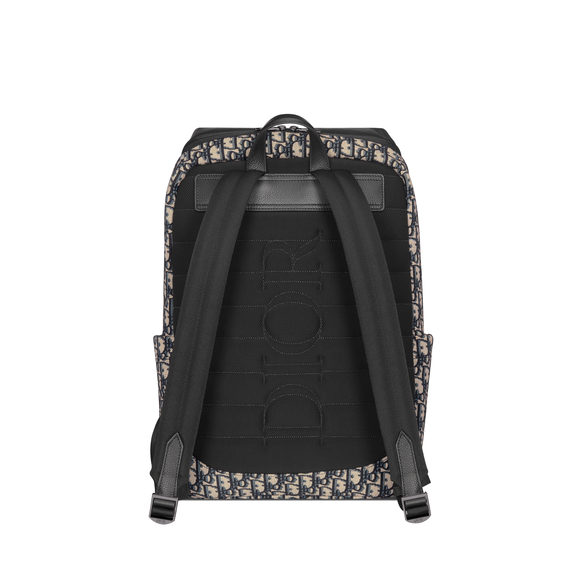 Rider Soft 拉链双肩背包 米色和黑色 Oblique 印花面料搭配黑色粒面牛皮革 E08